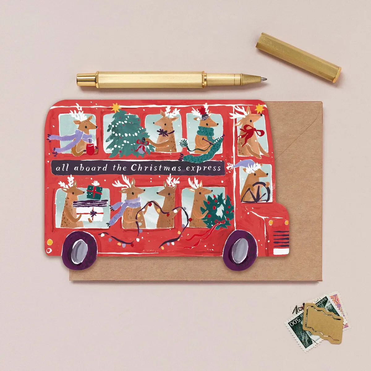 Reindeer Bus Christmas Card | Holiday Card