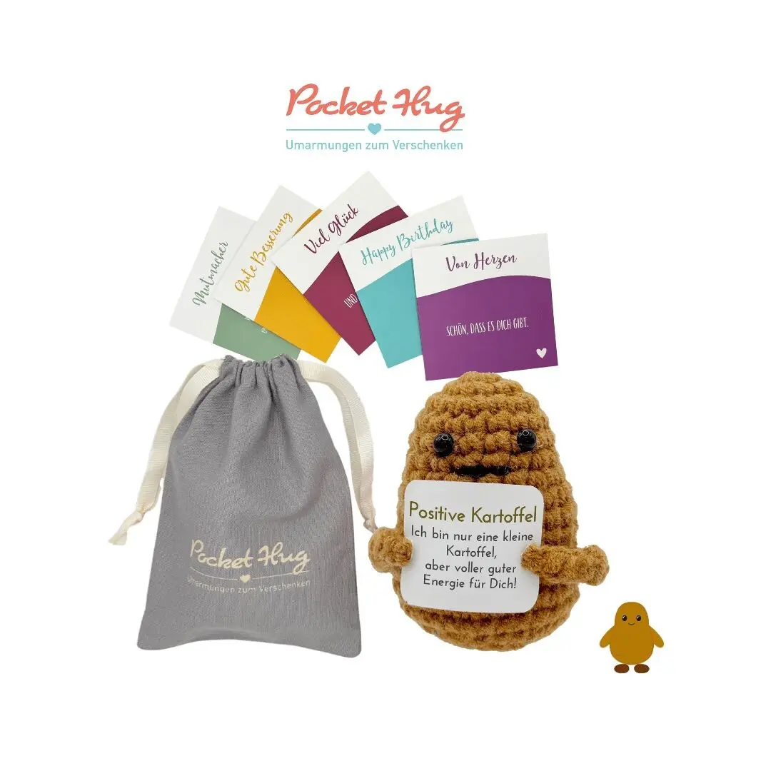Positive Potato – "Positive Energy", motivational gift in a linen bag, five cards, gift with meaning, crocheted, handmade, Pocked Hug