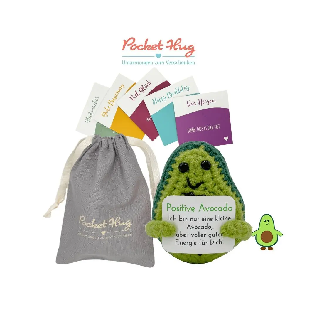 Positive Avocado – "Positive Energy", motivational gift in a linen bag, five cards, gift with meaning, Pocked Hug