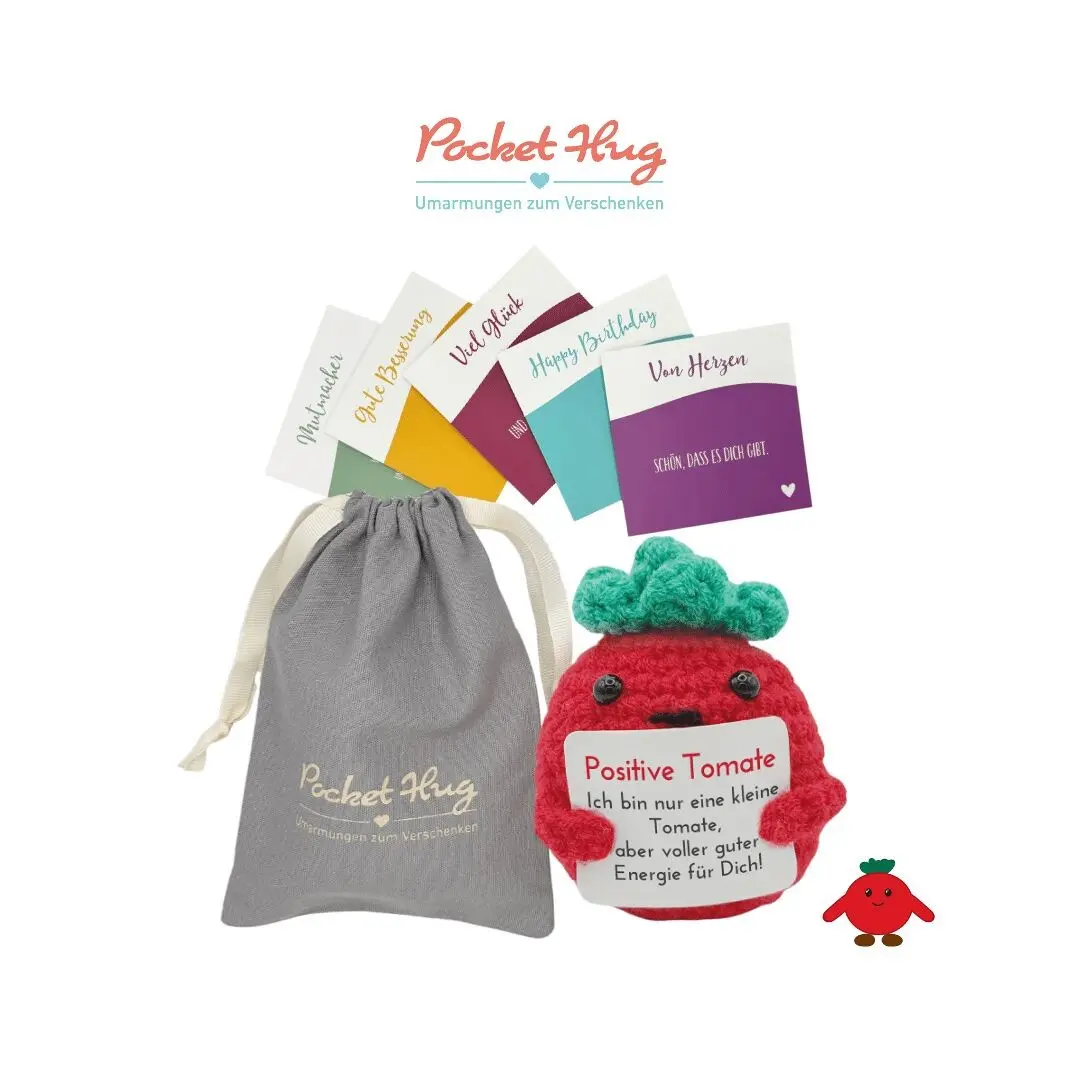 Positive Tomato – "Positive Energy", motivation to give as a gift in a linen bag, five cards, gift with meaning, Pocked Hug