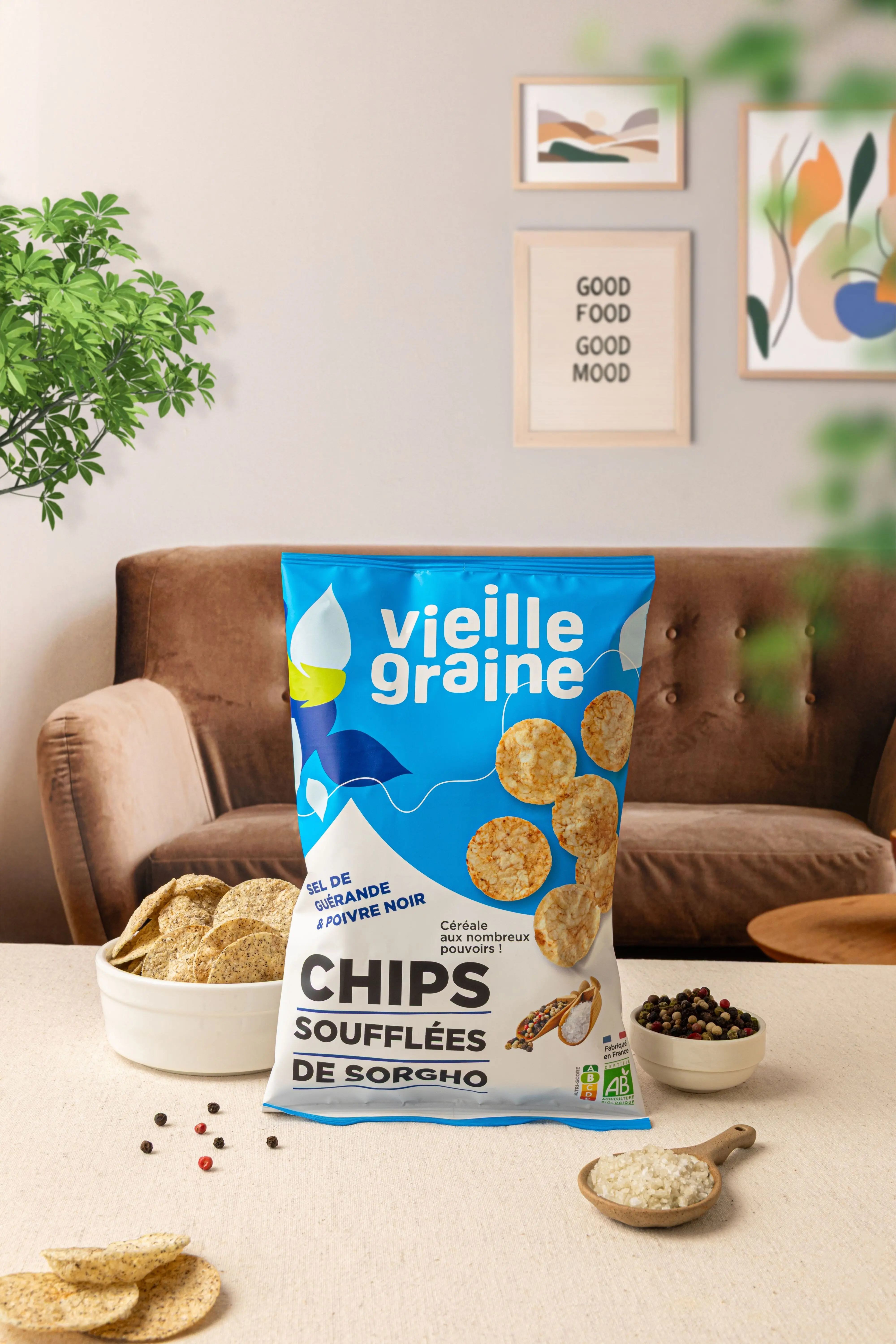 Chips soufflées de sorgho - Poivre noir & sel de Guérande