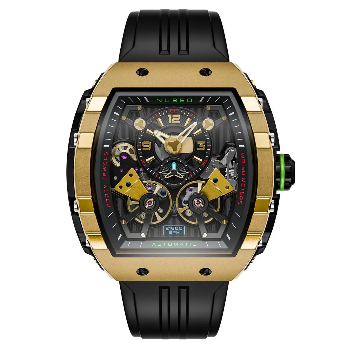 NUBEO – MAGELLAN DOUBLE BARREL AUTOMATIC – NB-6100 – Herrenuhr – Automatisches japanisches Uhrwerk mit offenem Herzen