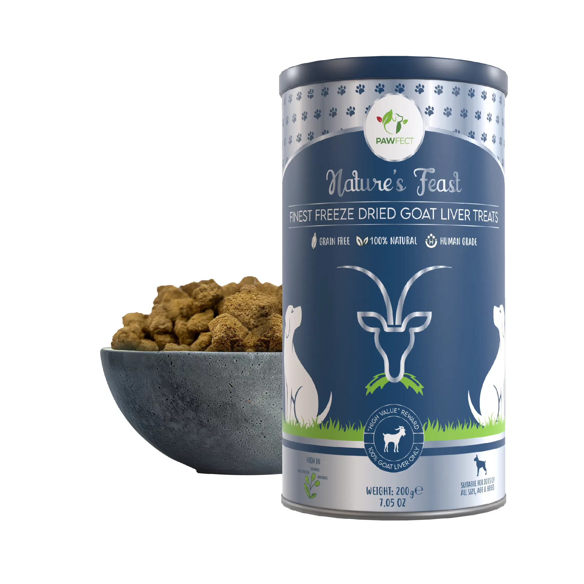 Pawfect Nature's Feast gefriergetrocknete Ziegenleber-Leckerlis für Hunde | 100 % natürlich | hypoallergen | leicht verdaulich | getreidefrei | multifunktional | proteinreich | fettarm | Trainings-Leckerlis (200 g/705 oz)