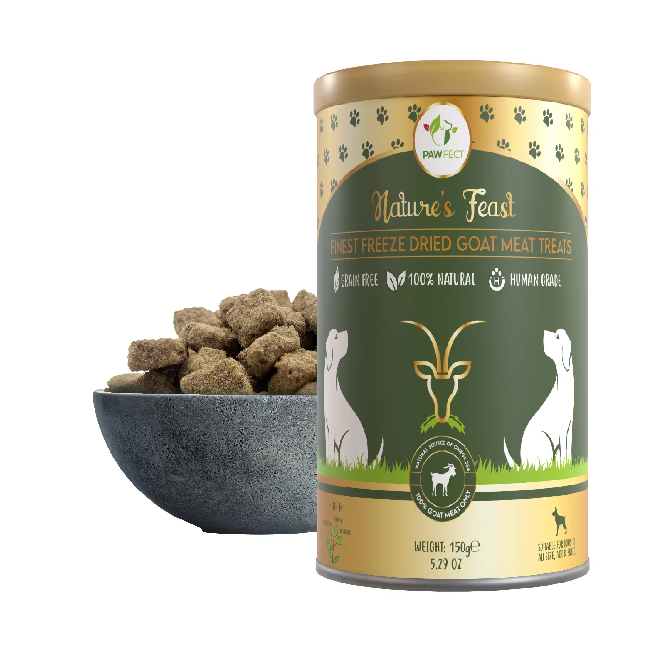 Pawfect Nature's Feast gefriergetrocknete Ziegenfleisch-Leckerlis für Hunde | 100 % natürlich | hypoallergen | leicht verdaulich | getreidefrei | multifunktional | proteinreich | fettarm | Trainings-Leckerlis (150 g/529 Unzen)