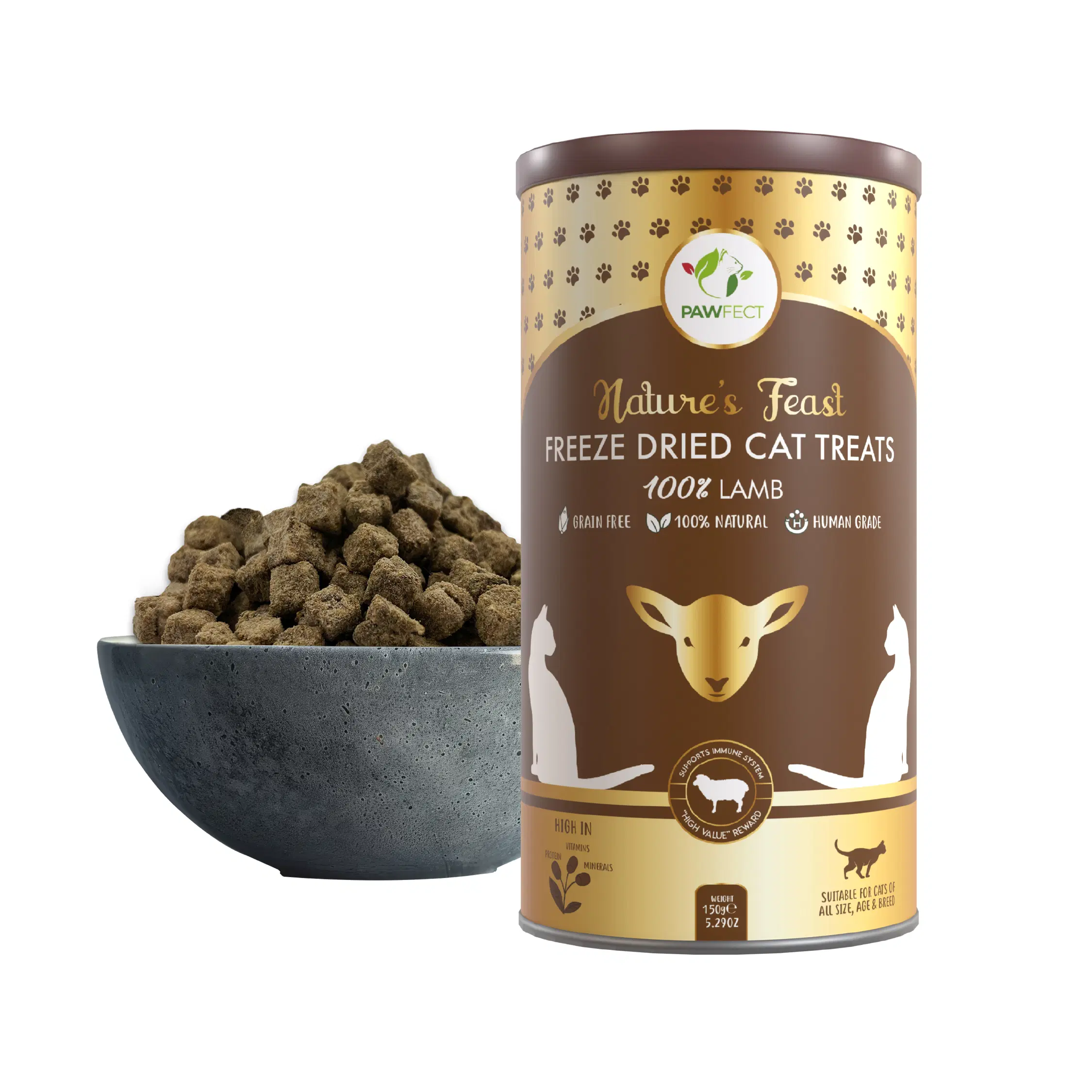 Pawfect Nature's Feast gefriergetrocknete Lammfleisch-Leckerlis für Katzen | 100 % natürlich | hypoallergen | leicht verdaulich | getreidefrei | Trainings-Leckerli | proteinreich | fettarm | Leckerlis mit nur einer Zutat (150 g/529 Unzen)