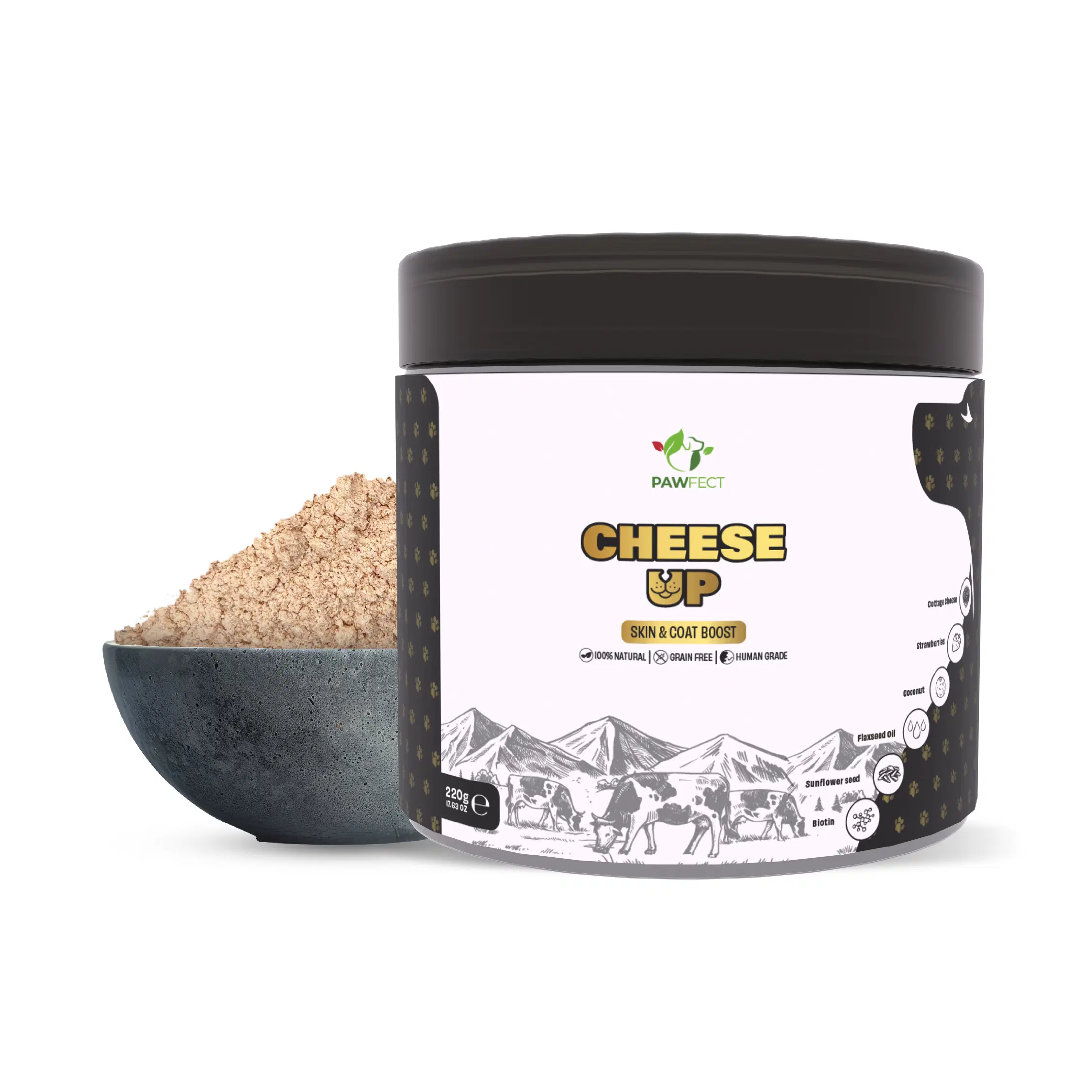 Pawfect Cheese Up Daily Topper für Hunde | Proprietäre Mischung zur Stärkung von Haut und Fell | 100 % natürlich | Angereichert mit Biotin, Sonnenblumen- und Leinsamenöl | Reich an Proteinen, Vitaminen und Mineralien | (220 g/7.76 oz)