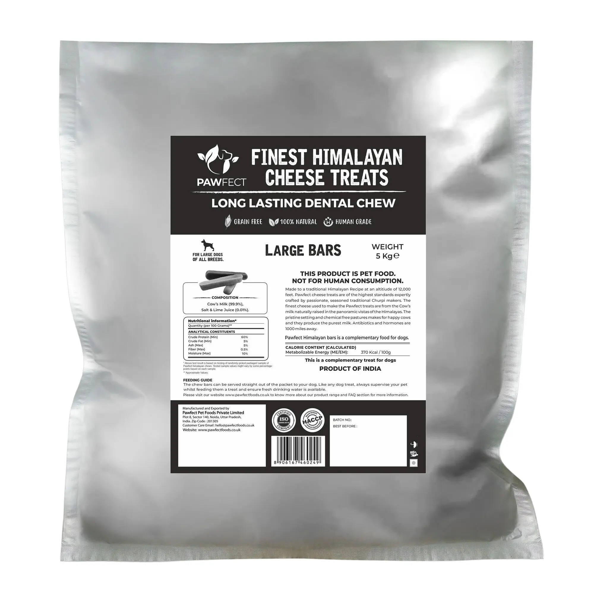 Pawfect Himalaya-Käse-Kausnacks für große Hunde | 100 % natürlicher Zahnpflege-Stick | Lang anhaltender, gesunder Kausnack | Reich an Protein und Kalzium | Getreidefrei | Tägliche Zahnpflege-Leckerei | Großpackung (5 kg/176,37 Unzen)