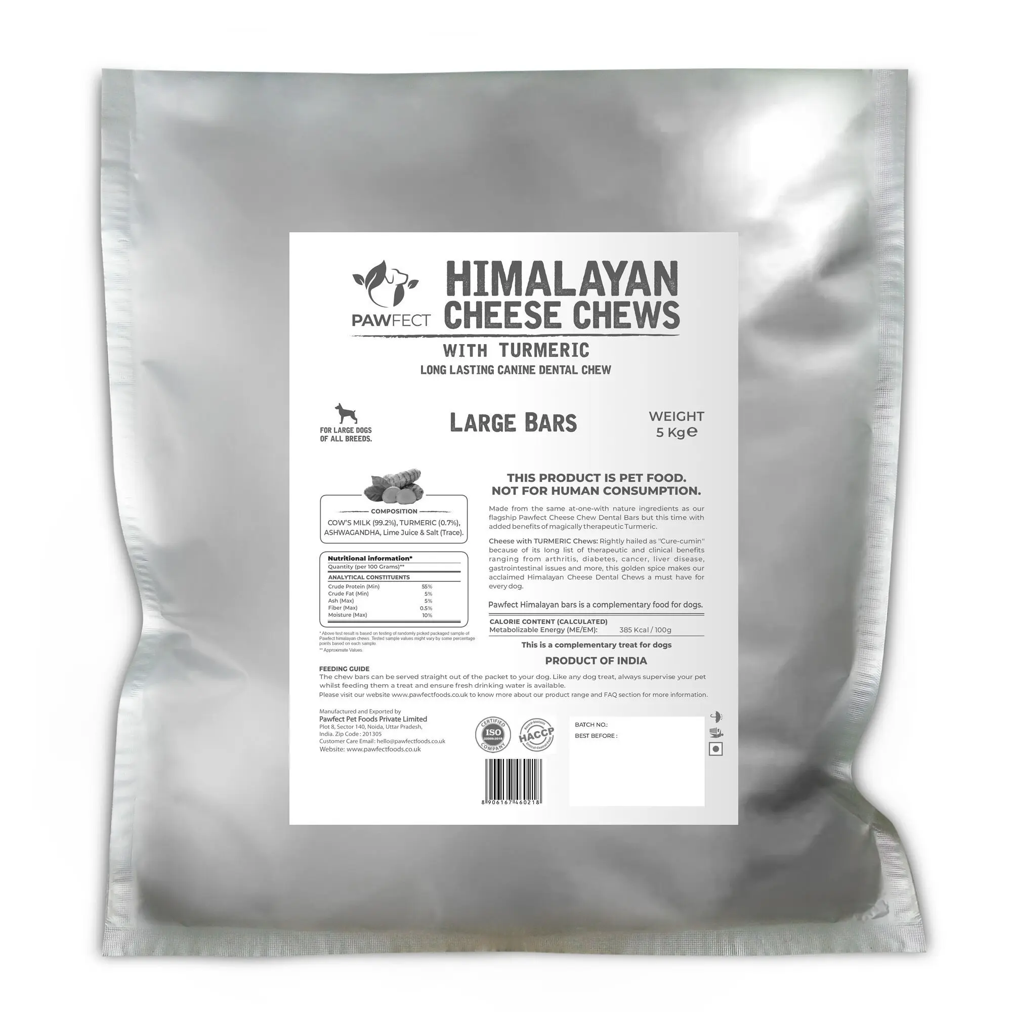Pawfect Himalaya-Käse-Kauartikel mit Kurkuma und Ashwagandha für große Hunde | 100 % natürlicher Zahnpflegestift | Reinigt die Zähne | Hilft, Plaque und Zahnstein zu entfernen | Getreidefrei | Lang anhaltender Kausnack | Großpackung (5 kg/176.37 Unzen)
