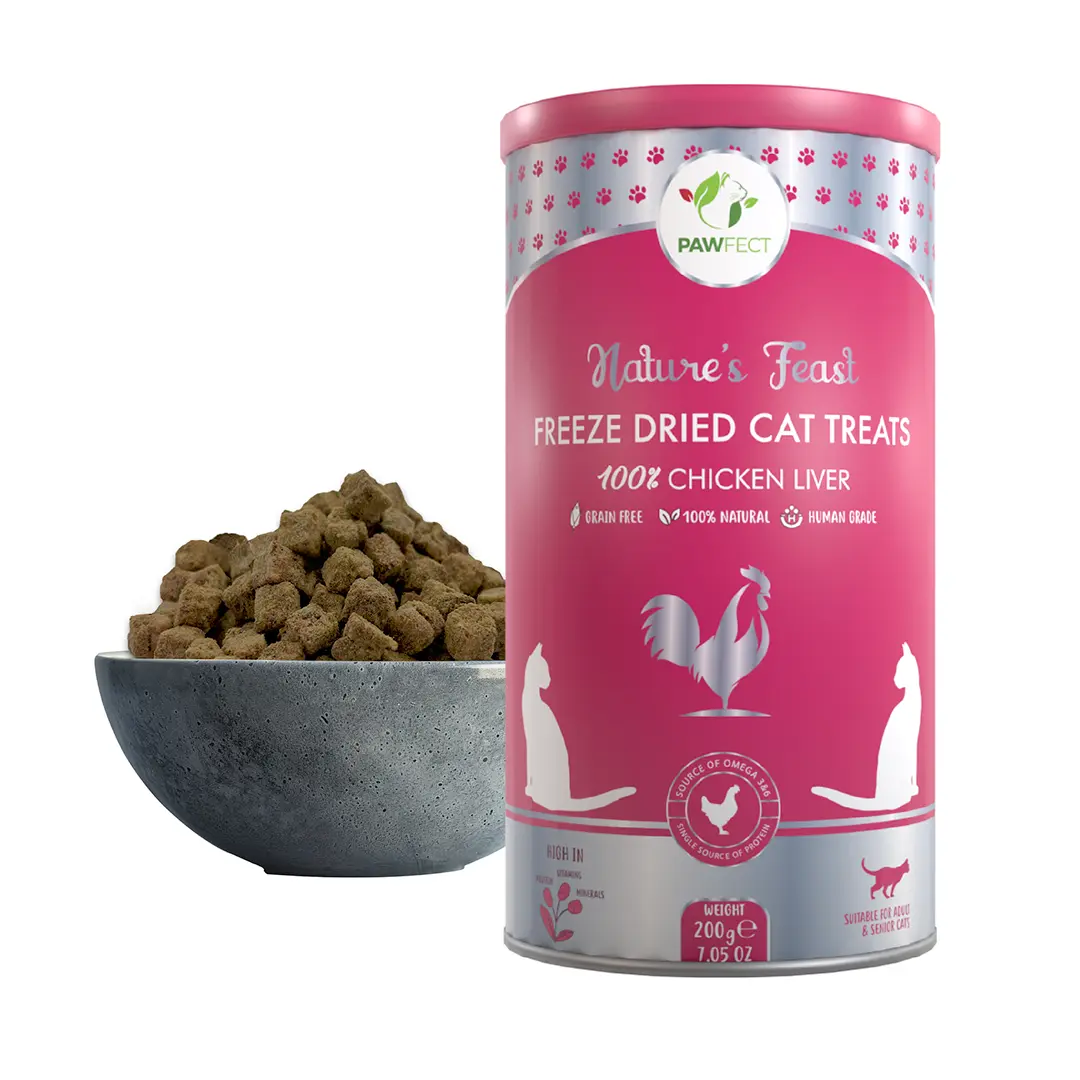 Pawfect Nature's Feast Gefriergetrocknete Hühnerleber-Leckerlis für Katzen | Nährstoffreich für Vitalität und Immunität | 100 % natürlich | Getreidefrei | Proteinreich | Trainings-Leckerli (200 g/7,5 g)05 oz)