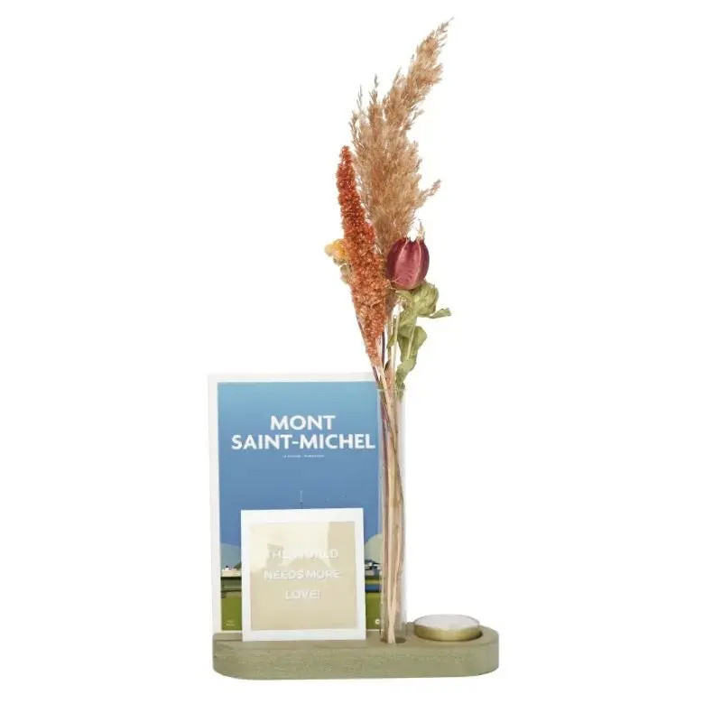 Card holder with single flower vase and candle holder