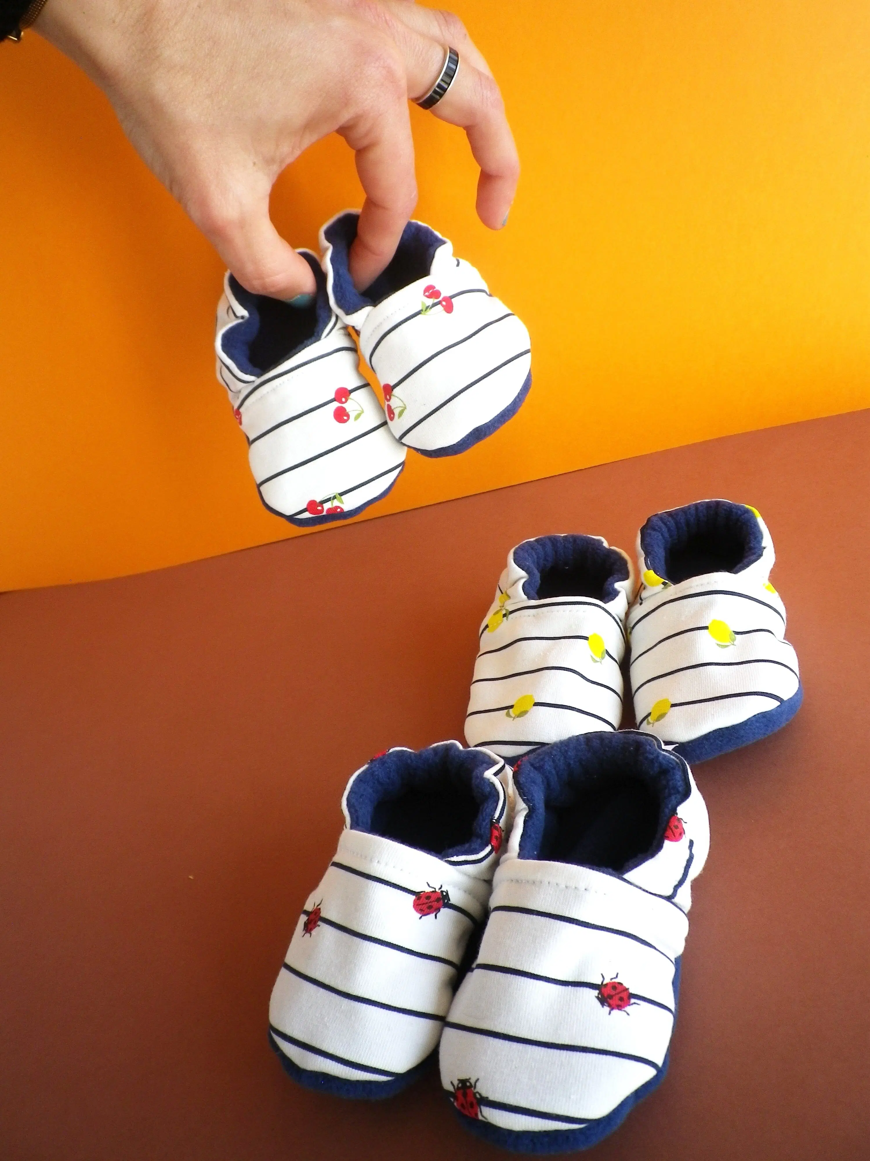 Non-slip baby and children's slippers - marine pattern
