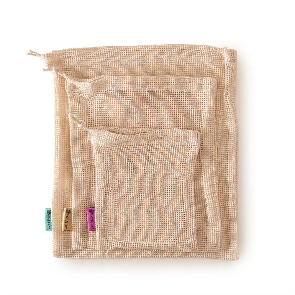 Wiederverwendbare Netzbeutel aus Bio-Baumwolle - 3er-Pack