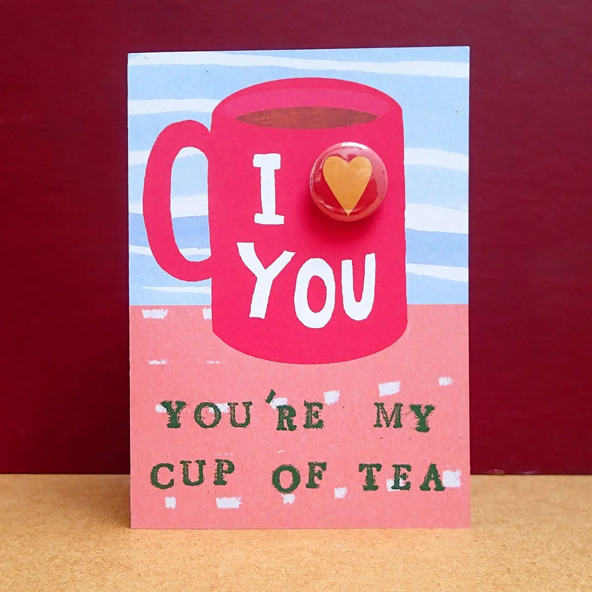 Cup Of Tea & Heart  - Greeting card with badge