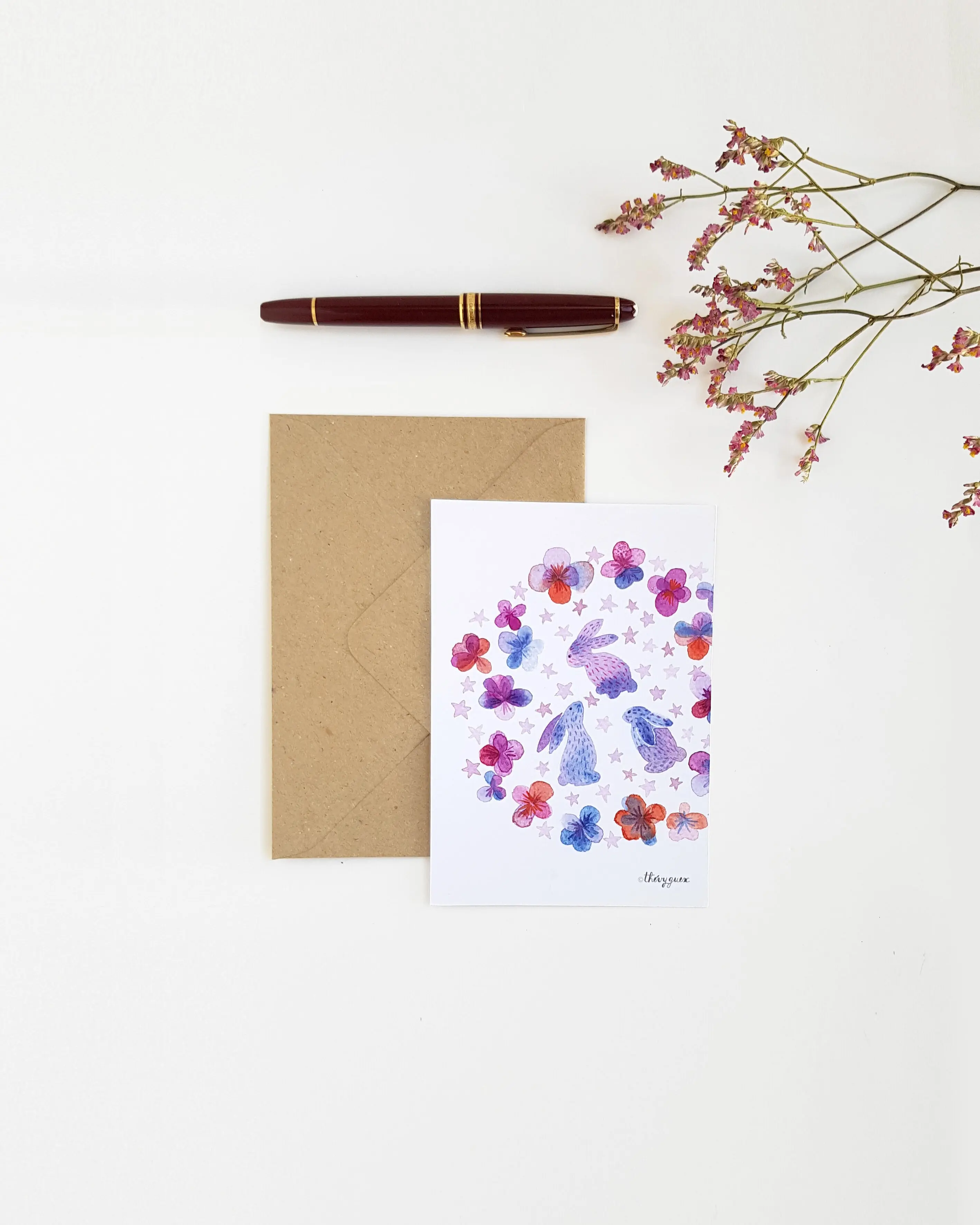 Watercolor rabbit illustration postcard, Happy Easter card