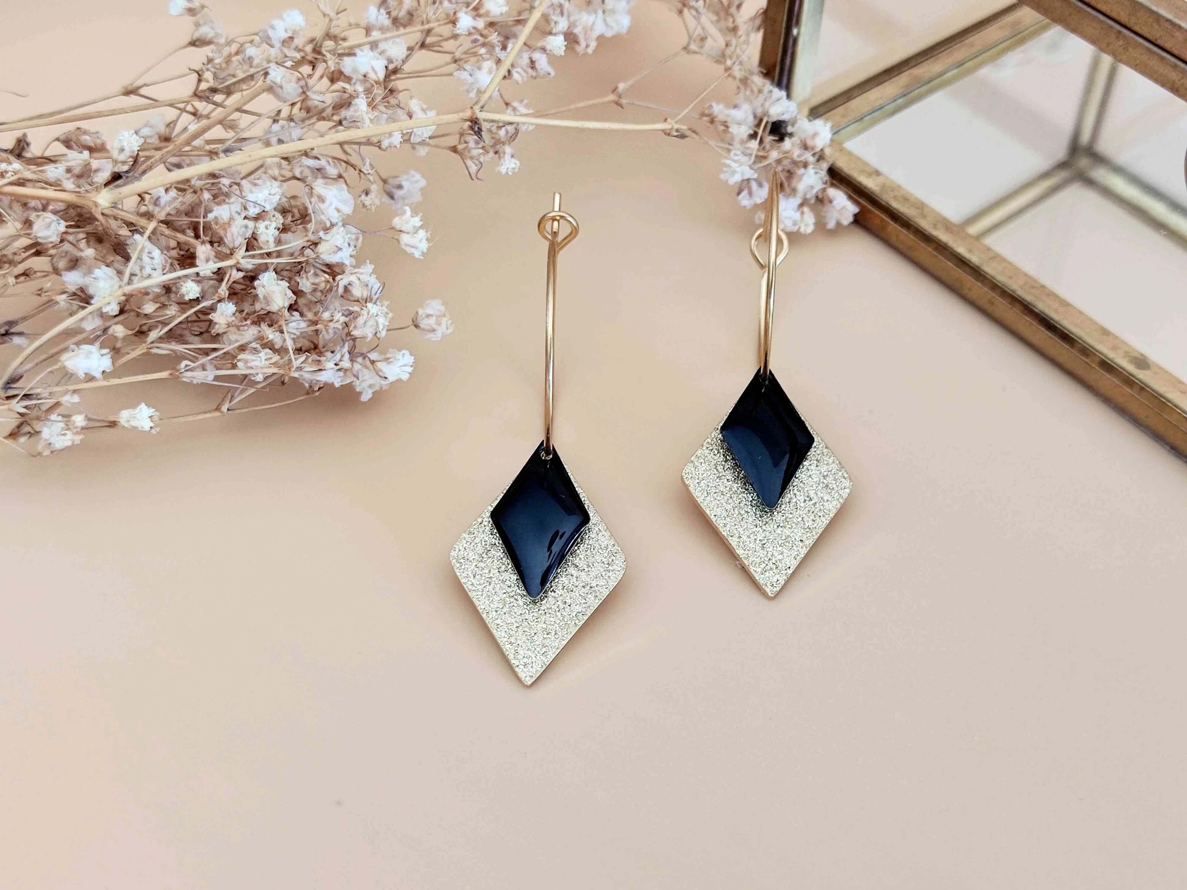La Scintillante black diamond hoop earrings