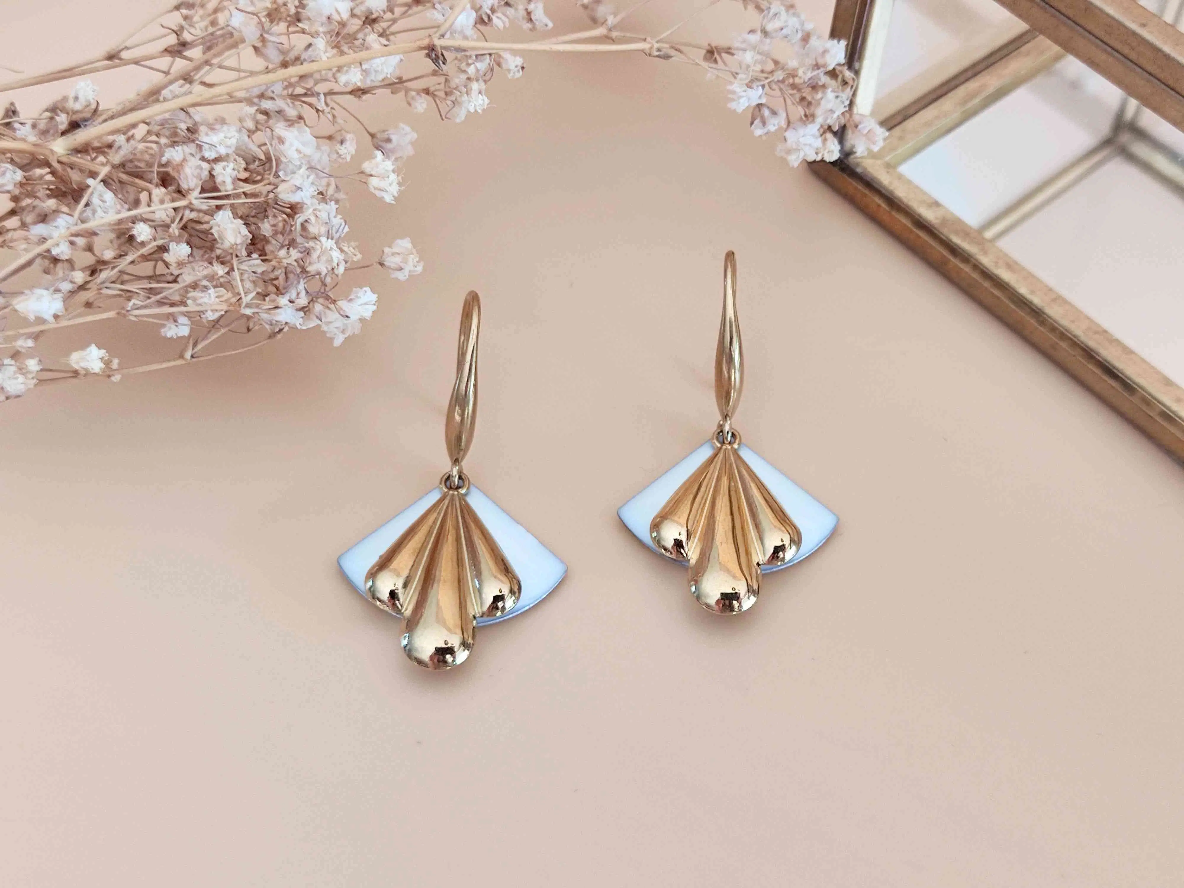 Retro chic fan earrings L'harmonieuse Blanc