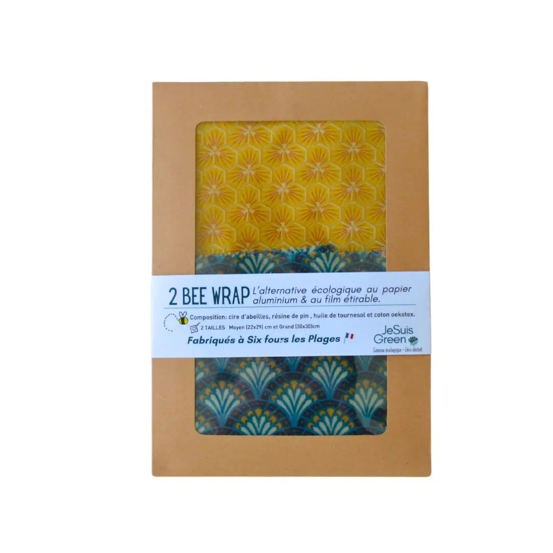 Bee Wrap Reusable and zero waste packaging 2 sizes duo M (22cm * 29 cm) + L (30 cm * 30 cm)