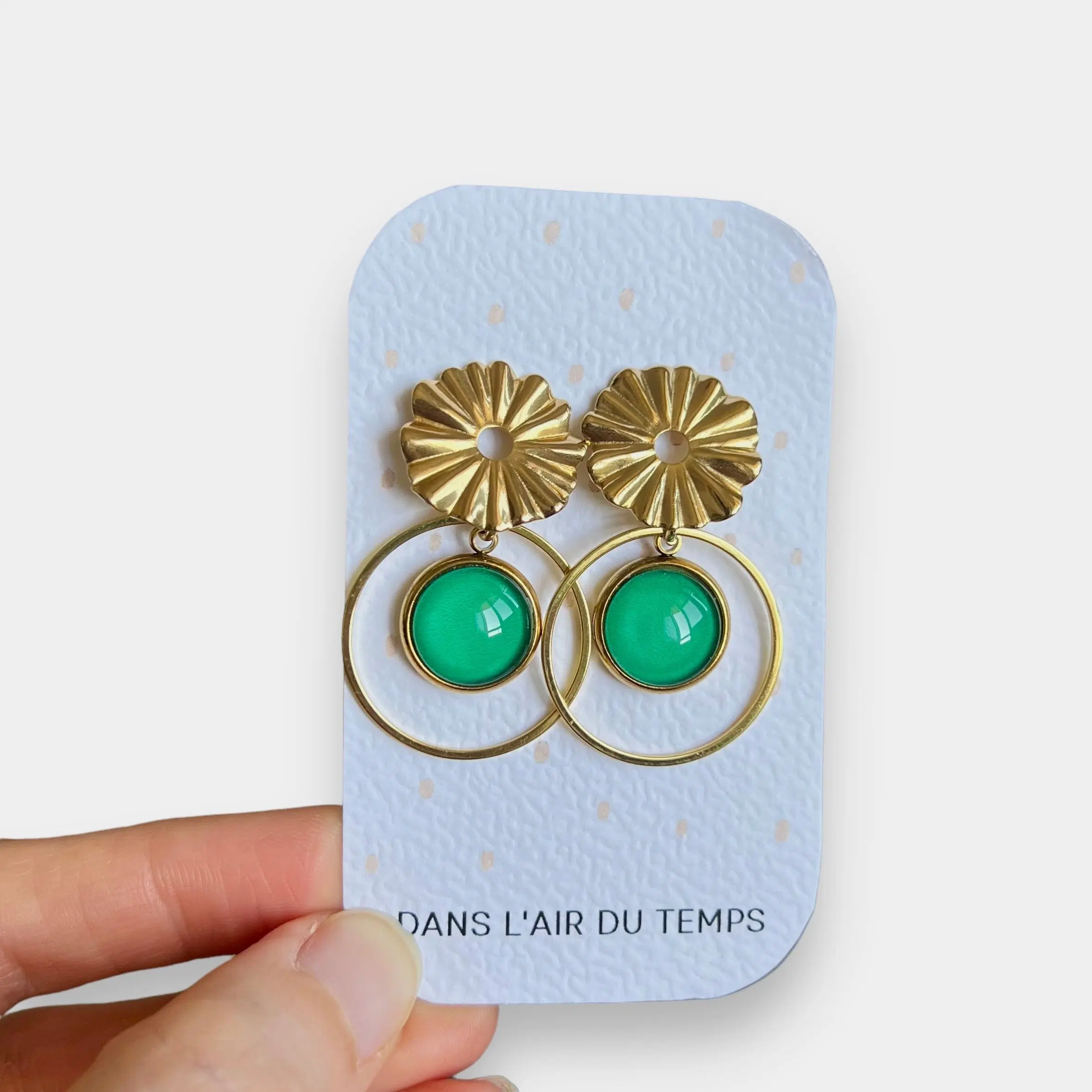Green bohemian earrings with gold or silver finish