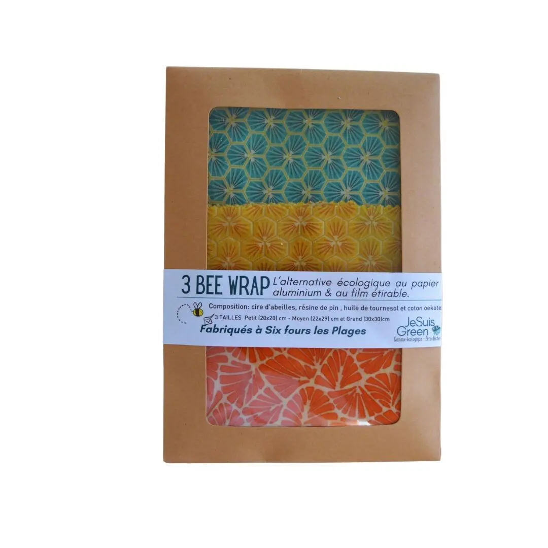 Bee Wrap Reusable and zero waste packaging 3 sizes trio S (20cm*20cm M (22*29cm), L (30cm*30cm)