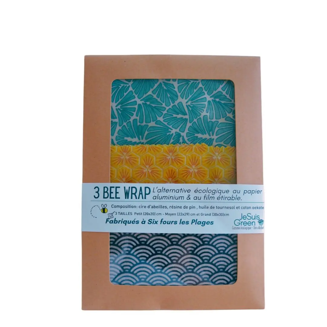 Bee Wrap Reusable and zero waste packaging 3 sizes trio S (20cm*20cm M (22*29cm), L (30cm*30cm)