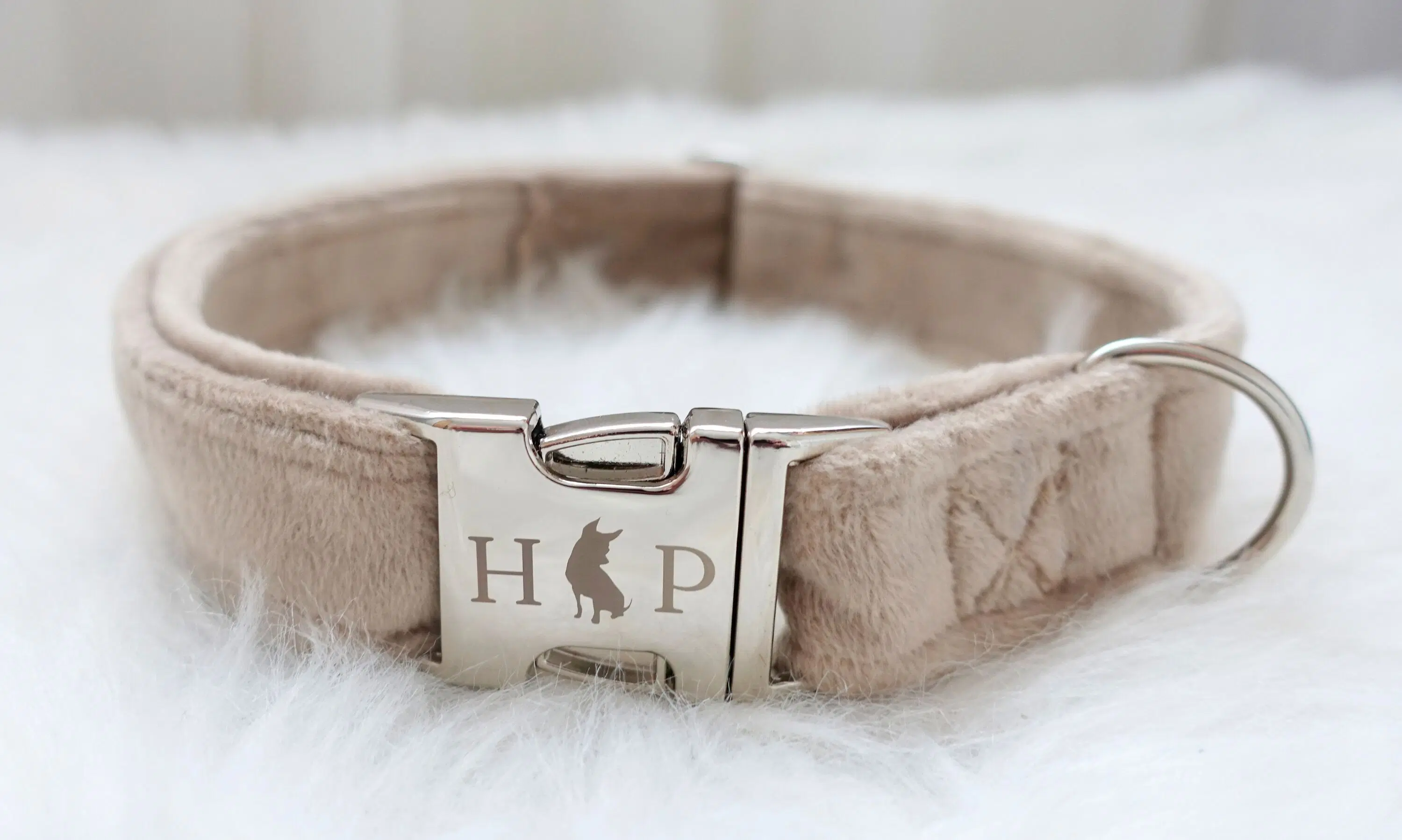 Handcrafted Luxury Velvet Dog Collar - Beige