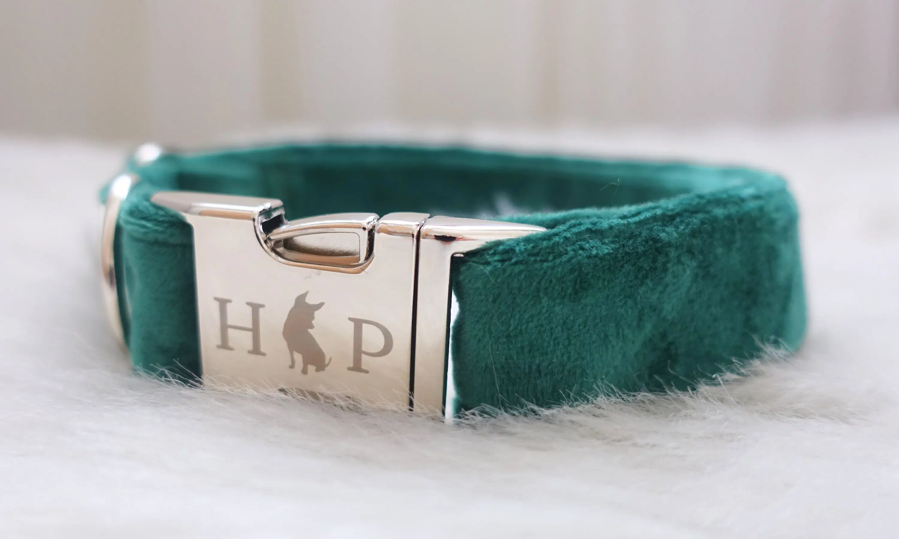 Handcrafted Luxury Velvet Dog Collar - Green