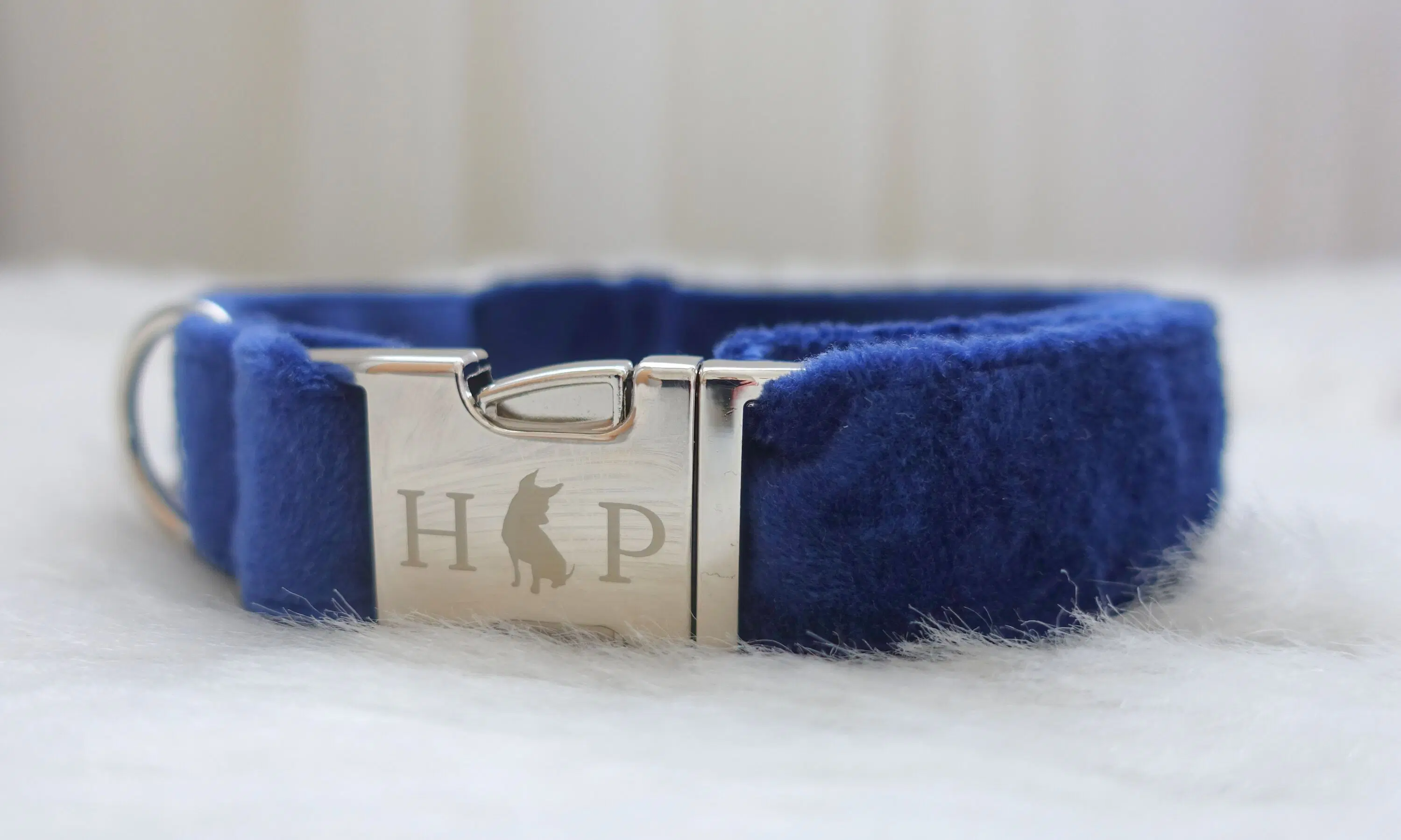 Handcrafted Luxury Velvet Dog Collar - Blue