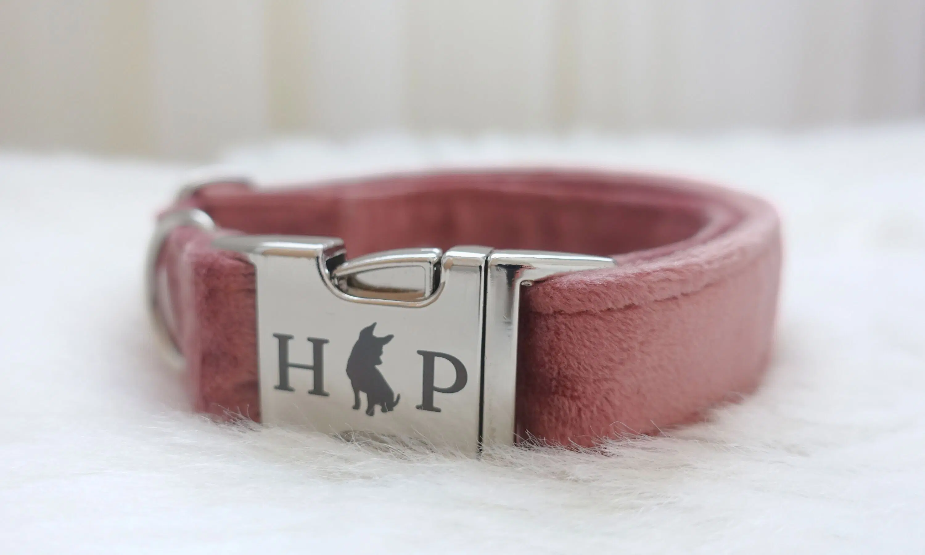 Handcrafted Luxury Velvet Dog Collar - Pink