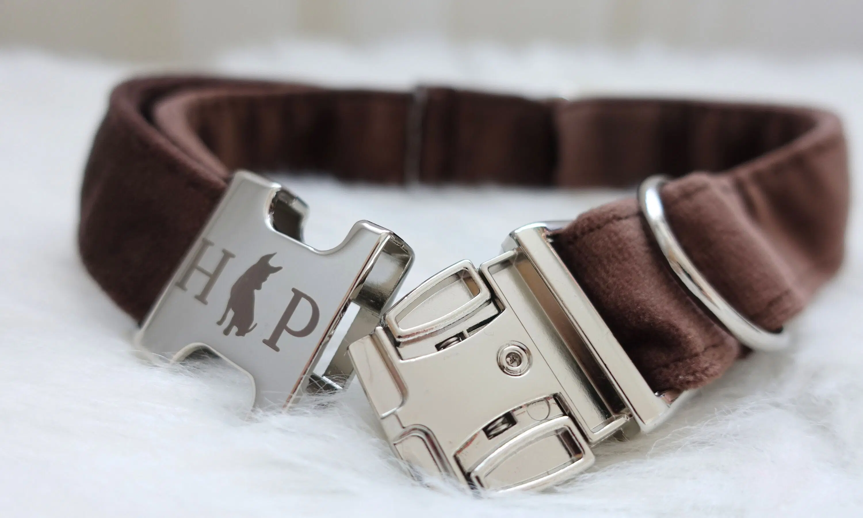 Handcrafted Luxury Velvet Dog Collar - Brown