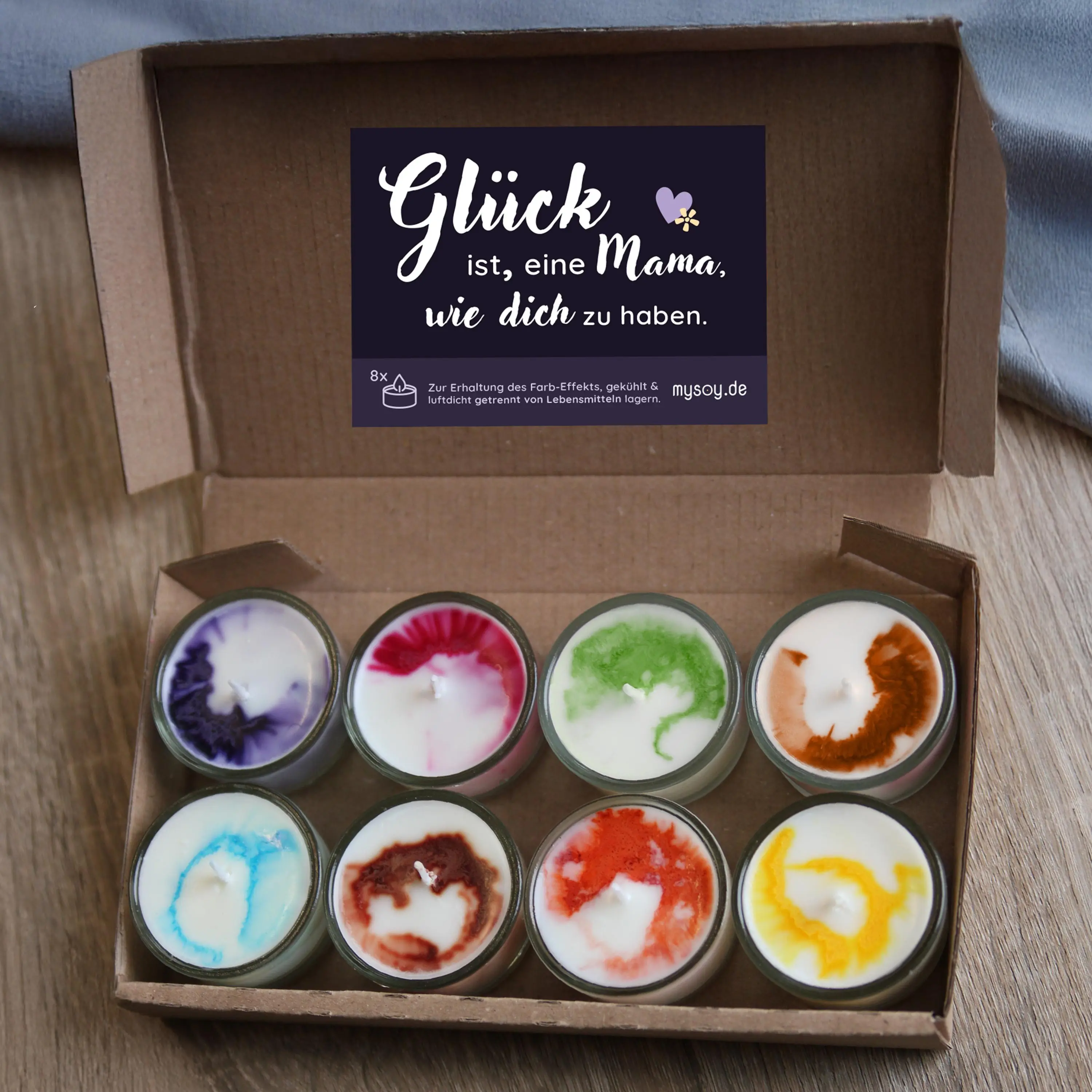 Candle set "Mom" - Happiness is having you as a mom.Handmade effect tea lights