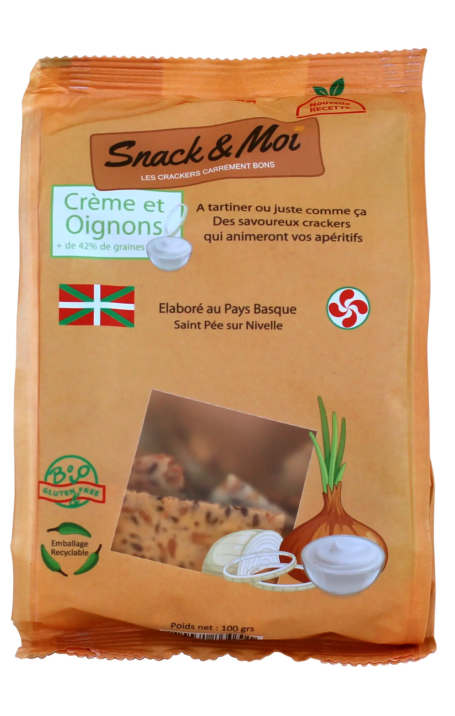 Organic cream and onion crackers, 100g