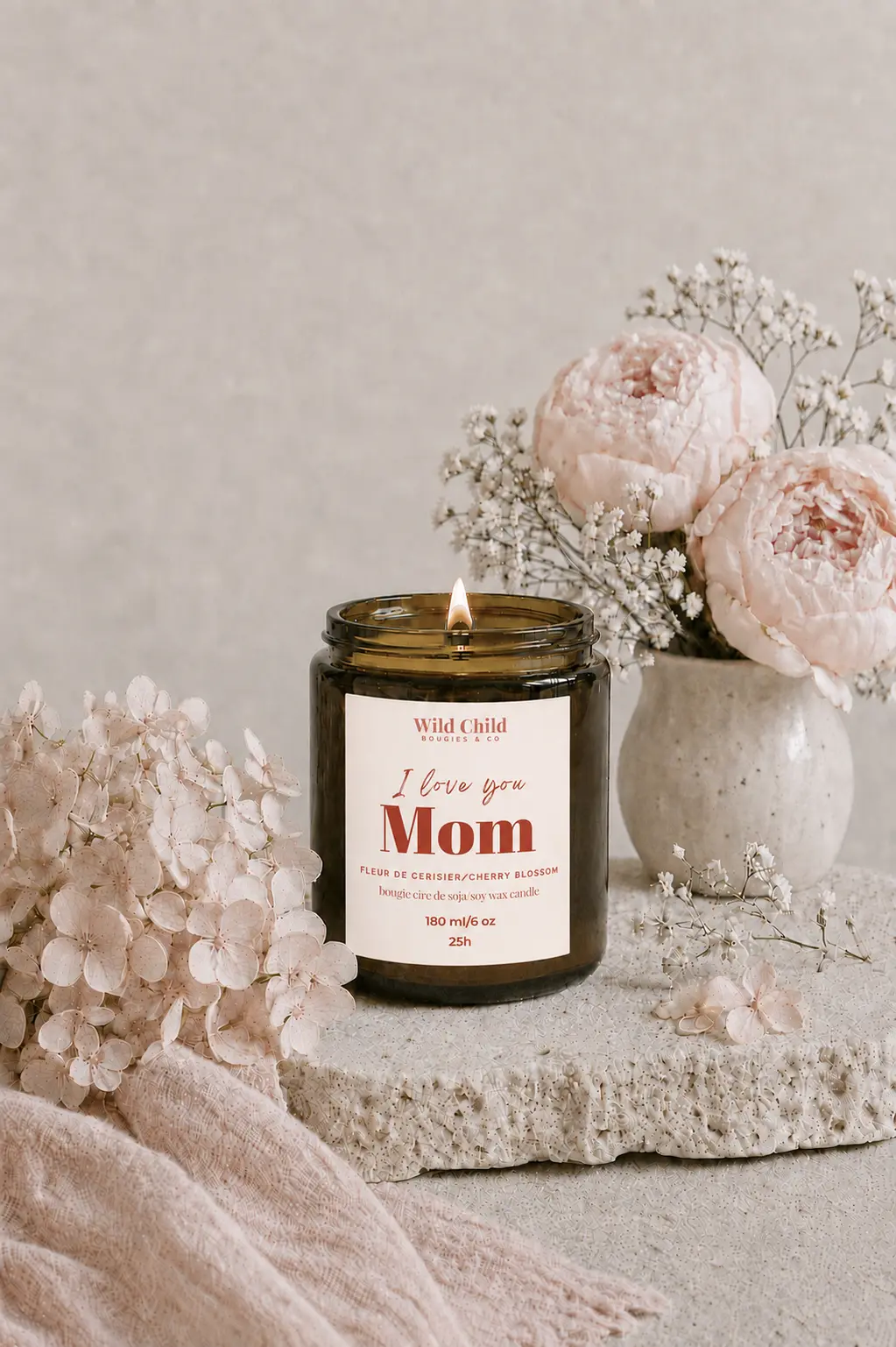 "I love you mom" Soy wax candle and fragrance of your choice 25h