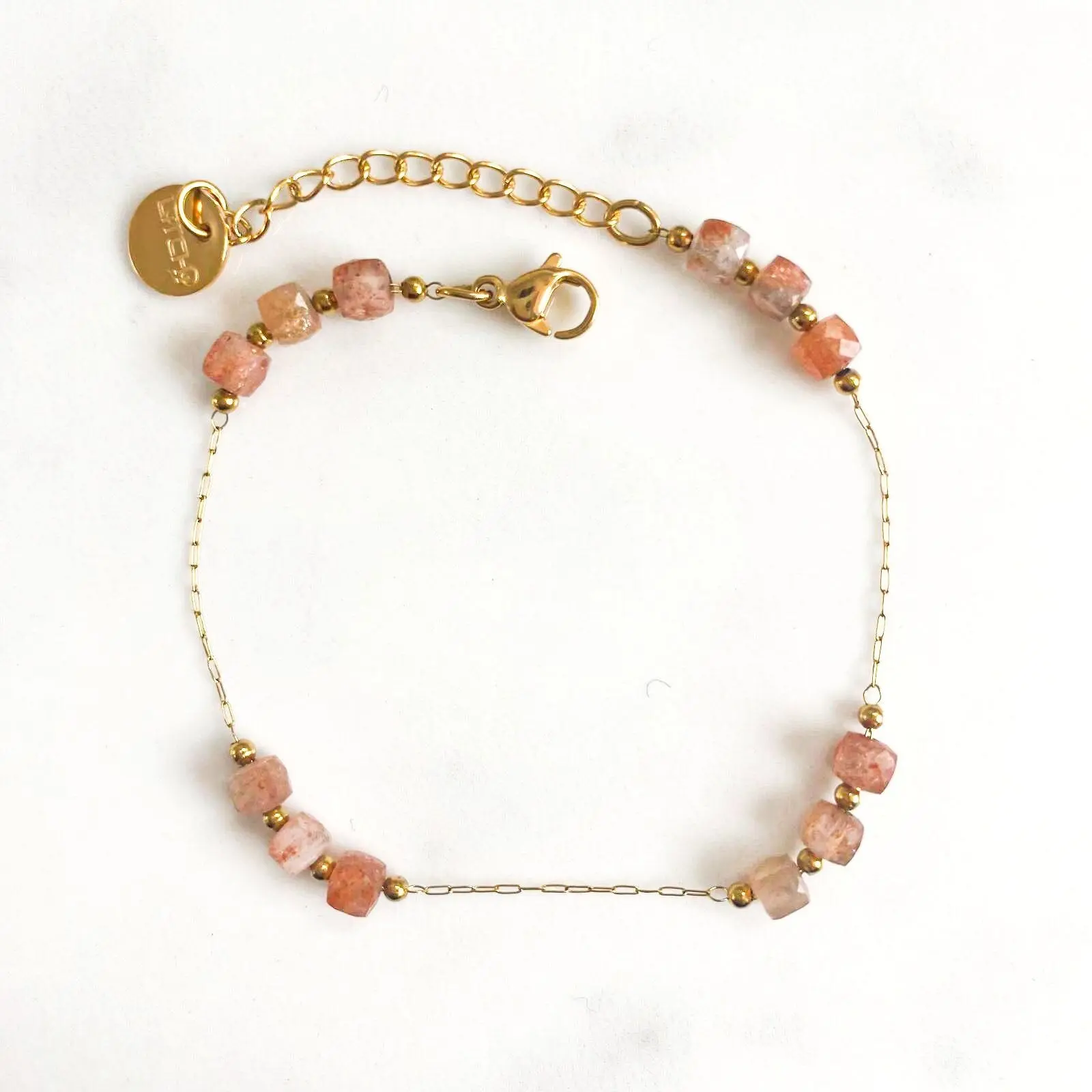 Pink sunstone cube bracelet
