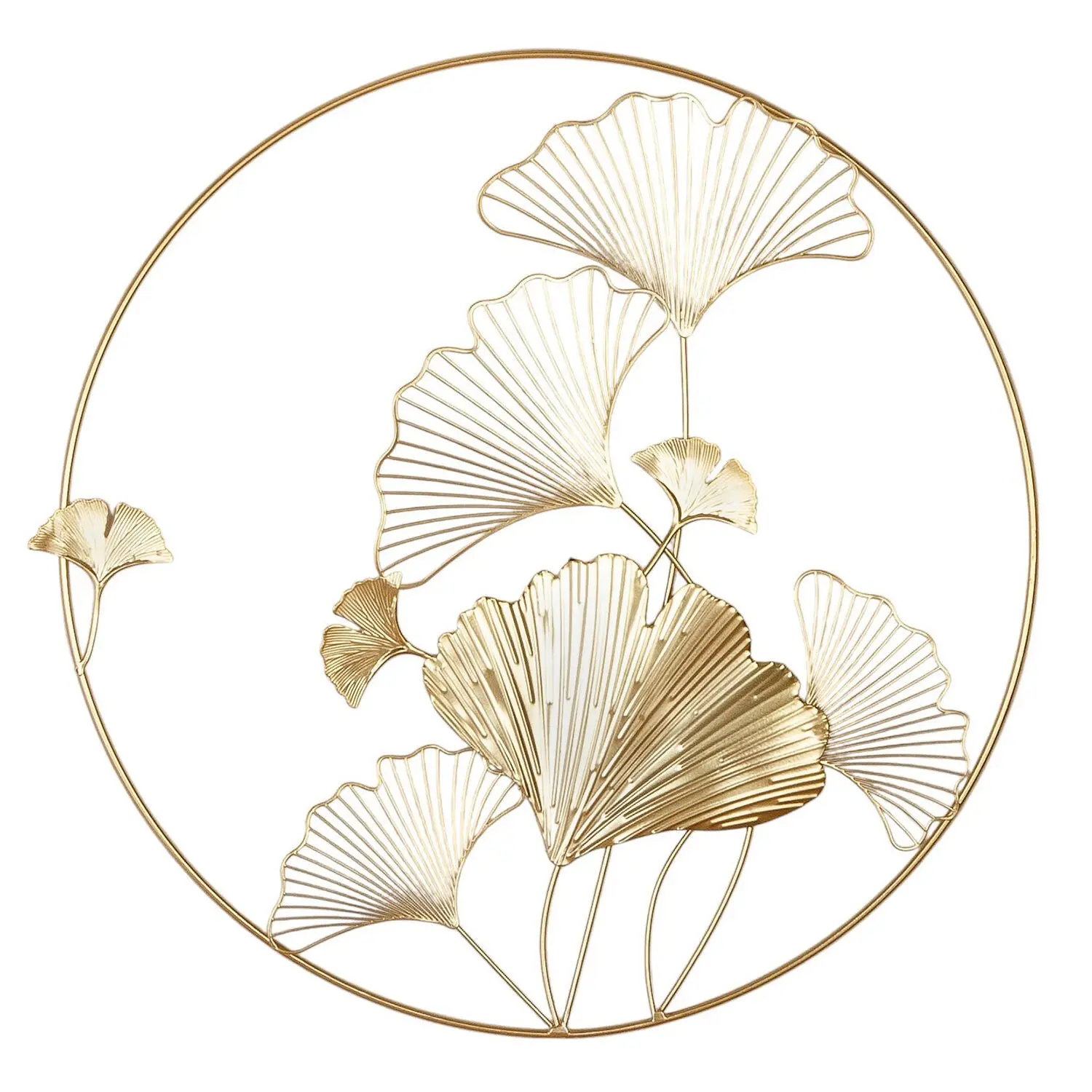 Wandrelief rund Golden Ginkgo goldfarben H. 50 cm