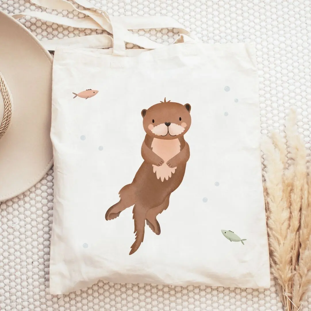 Sac en tissu loutre sac en jute animaux animaux de la forêt - sac bibliothèque loutre cadeau poisson