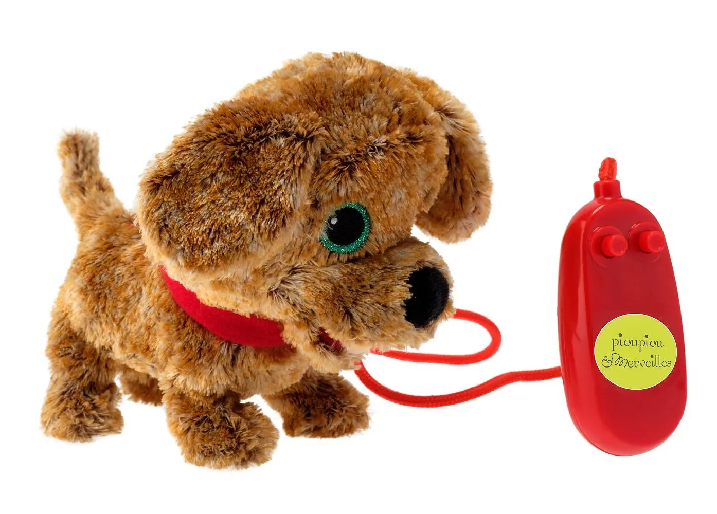 Wire-guided plush dog Hazelnut walks with me!