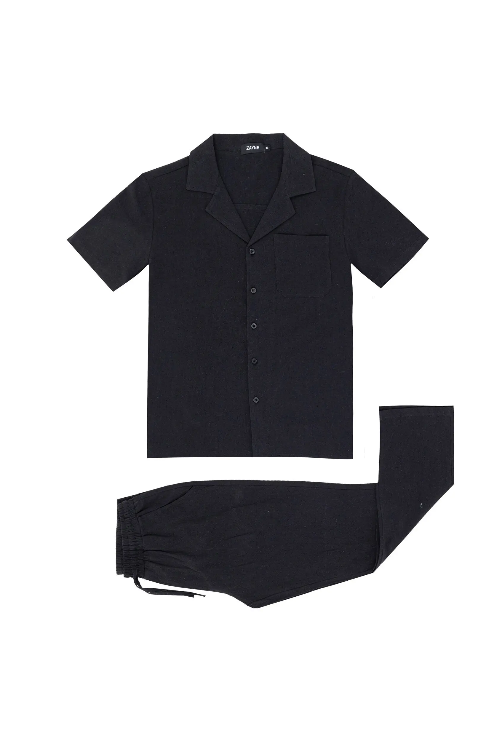 Completo camicia e pantaloni in cotone semplice - nero