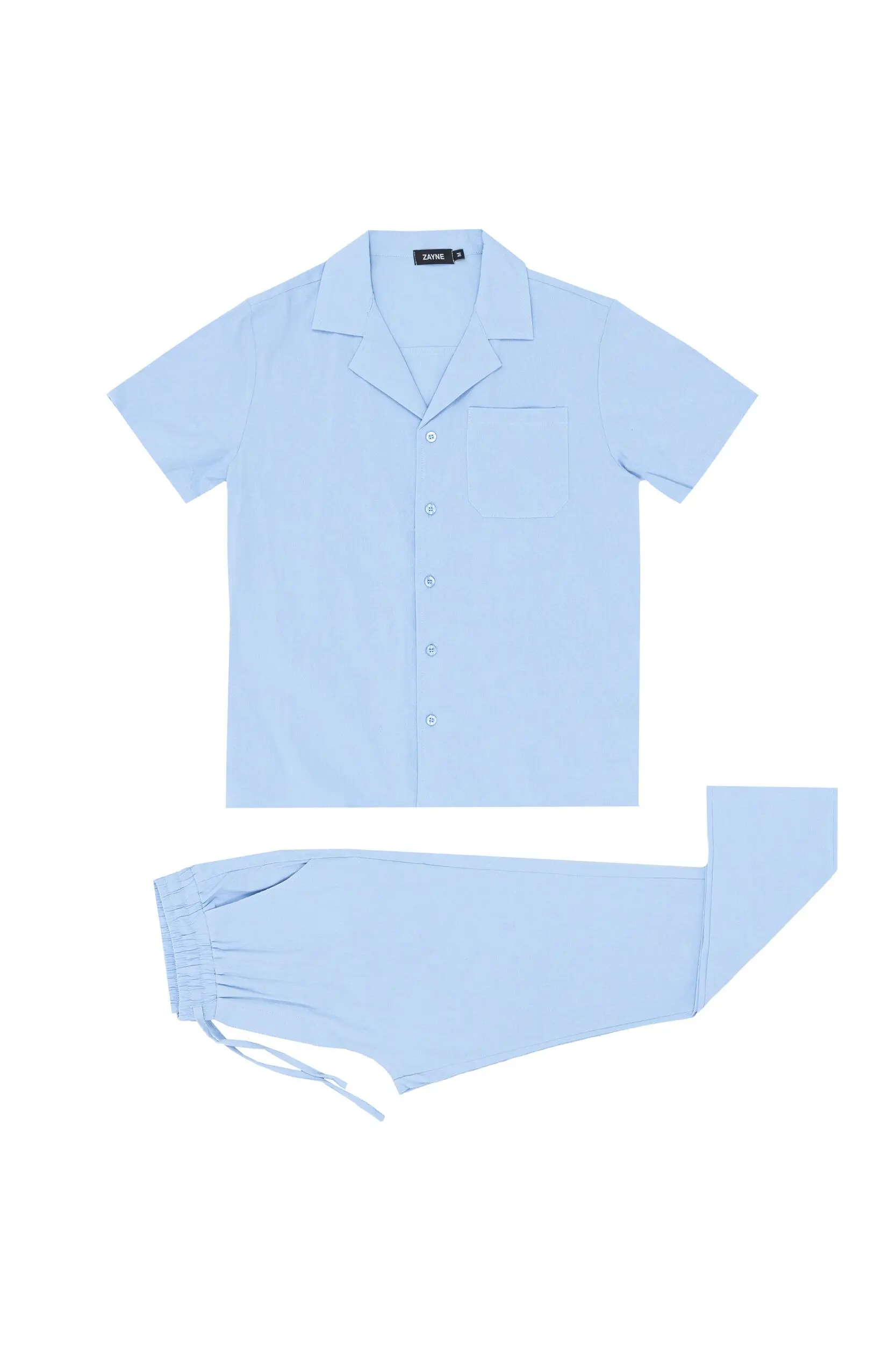 Completo camicia e pantaloni in cotone semplice - blu