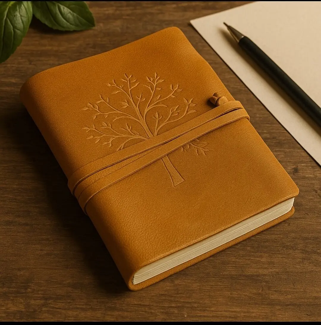 Carnet en cuir recyclé - ARBRE DE VIE LACET