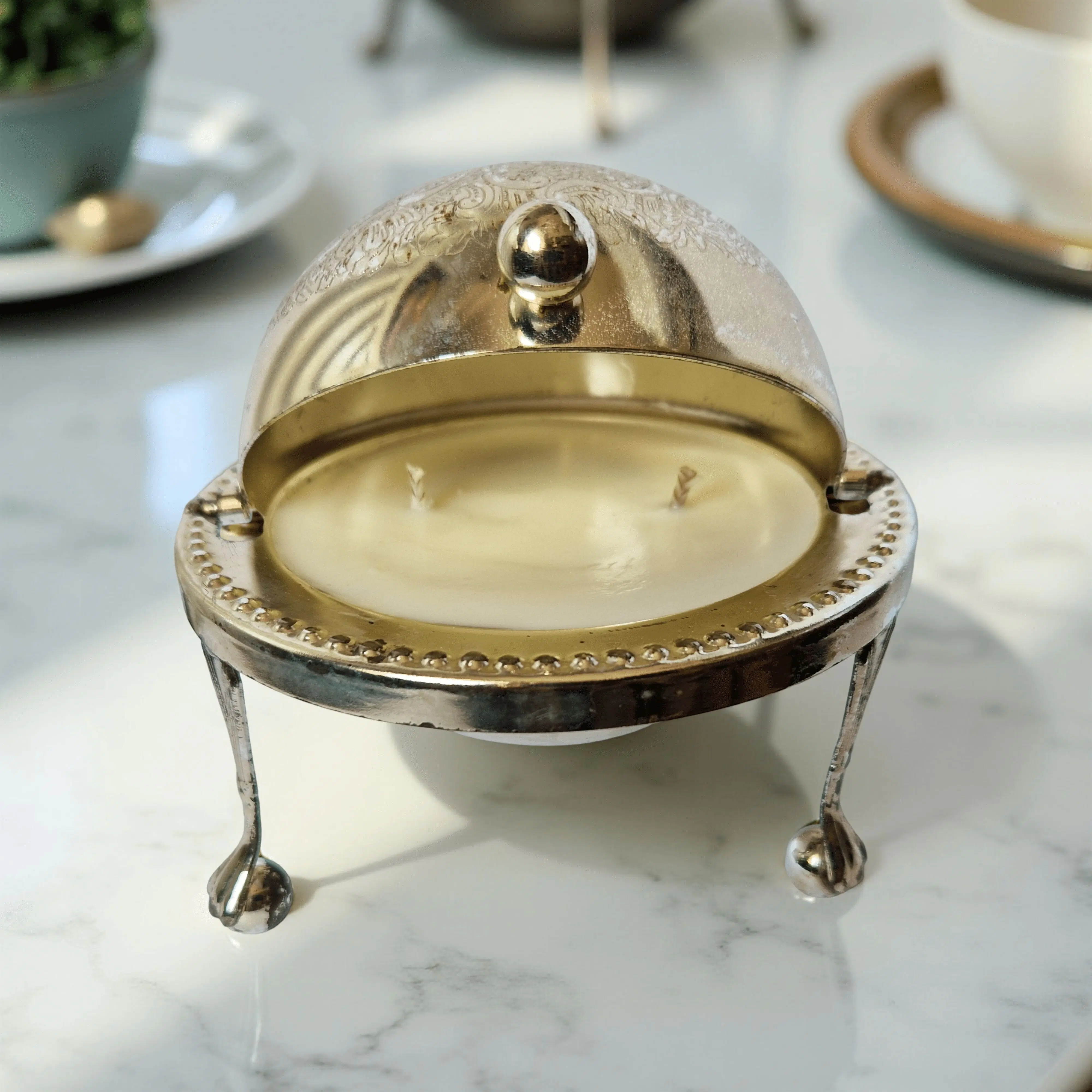 Repurposed Vintage Silver Caviar Dish Candle