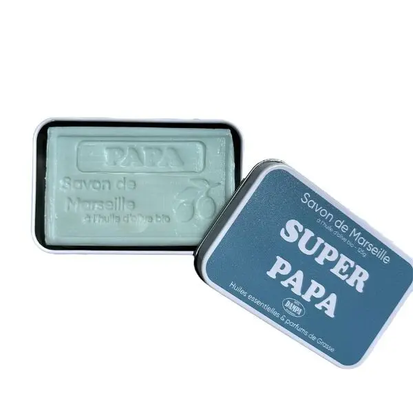 Marseille soap with organic olive oil - "Papa" - With its metal box - 125gr