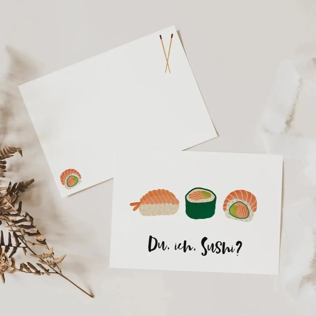 Carte postale Invitation Sushi - toi, moi, sushi ? Invitation d'anniversaire amusante pour sushis