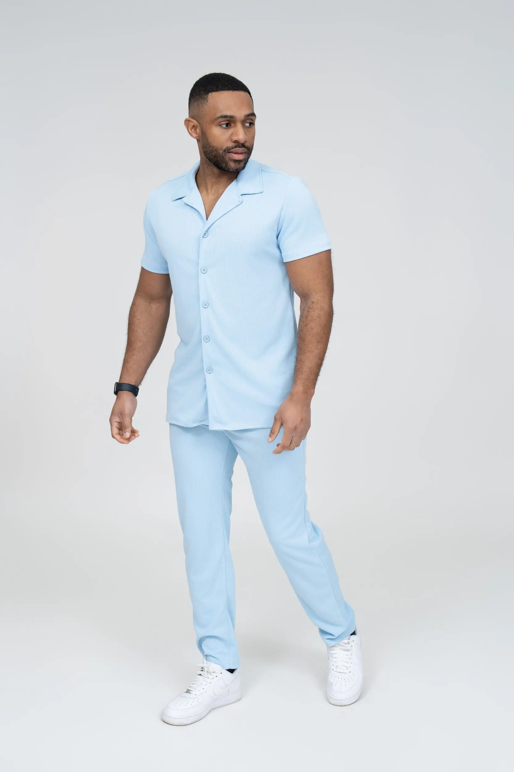 Completo camicia e pantaloni da uomo - fantasie in tessuto - blu