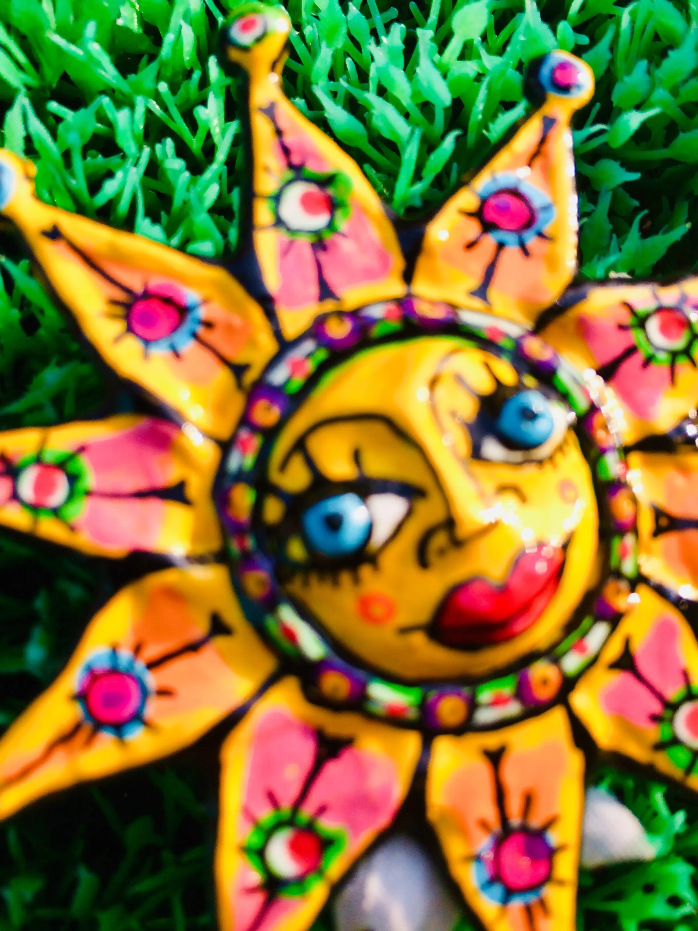 Brosche "Große Sonne rosa / orange"