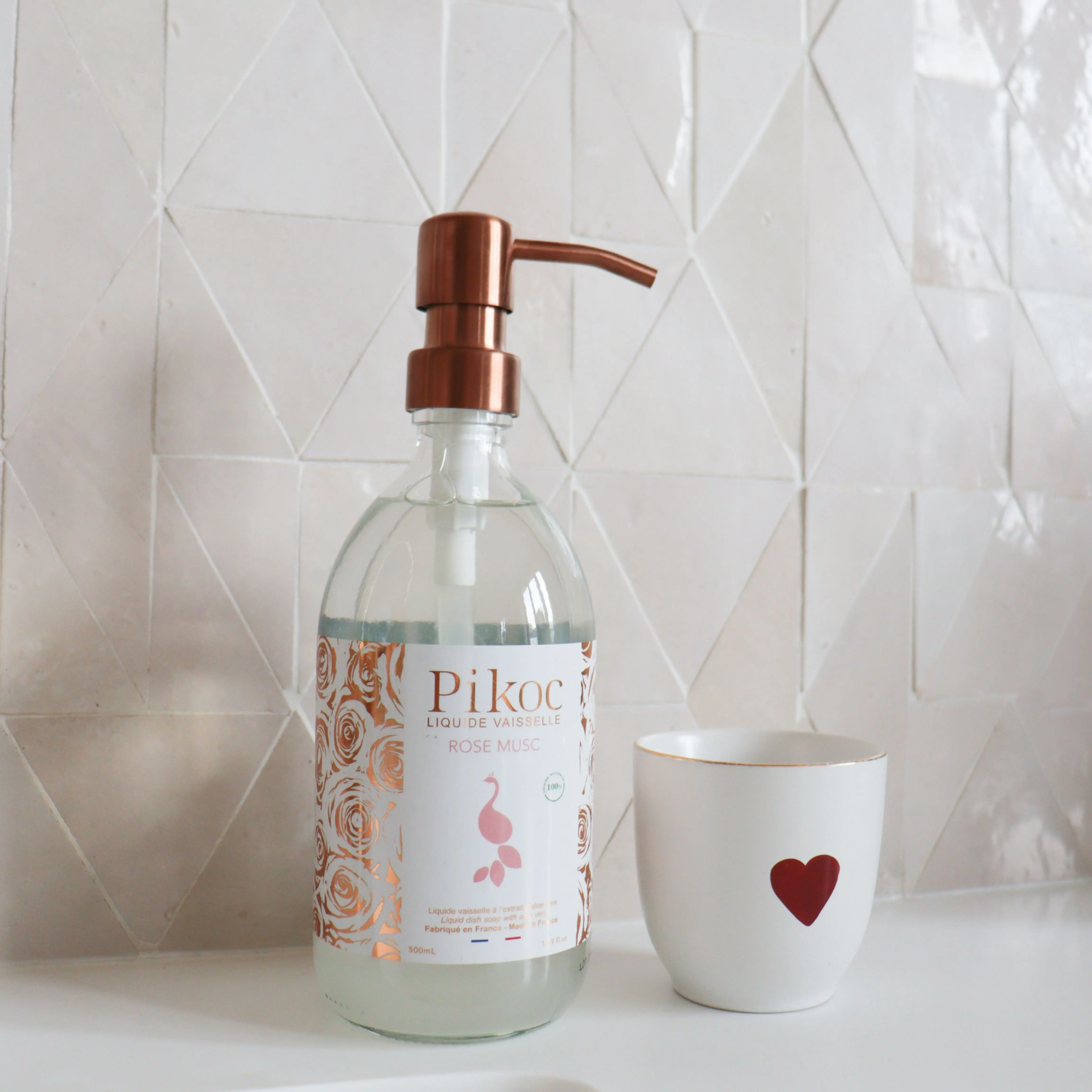 Liquide Vaisselle Rose Musc 490 ml - Flacon-pompe rechargeable