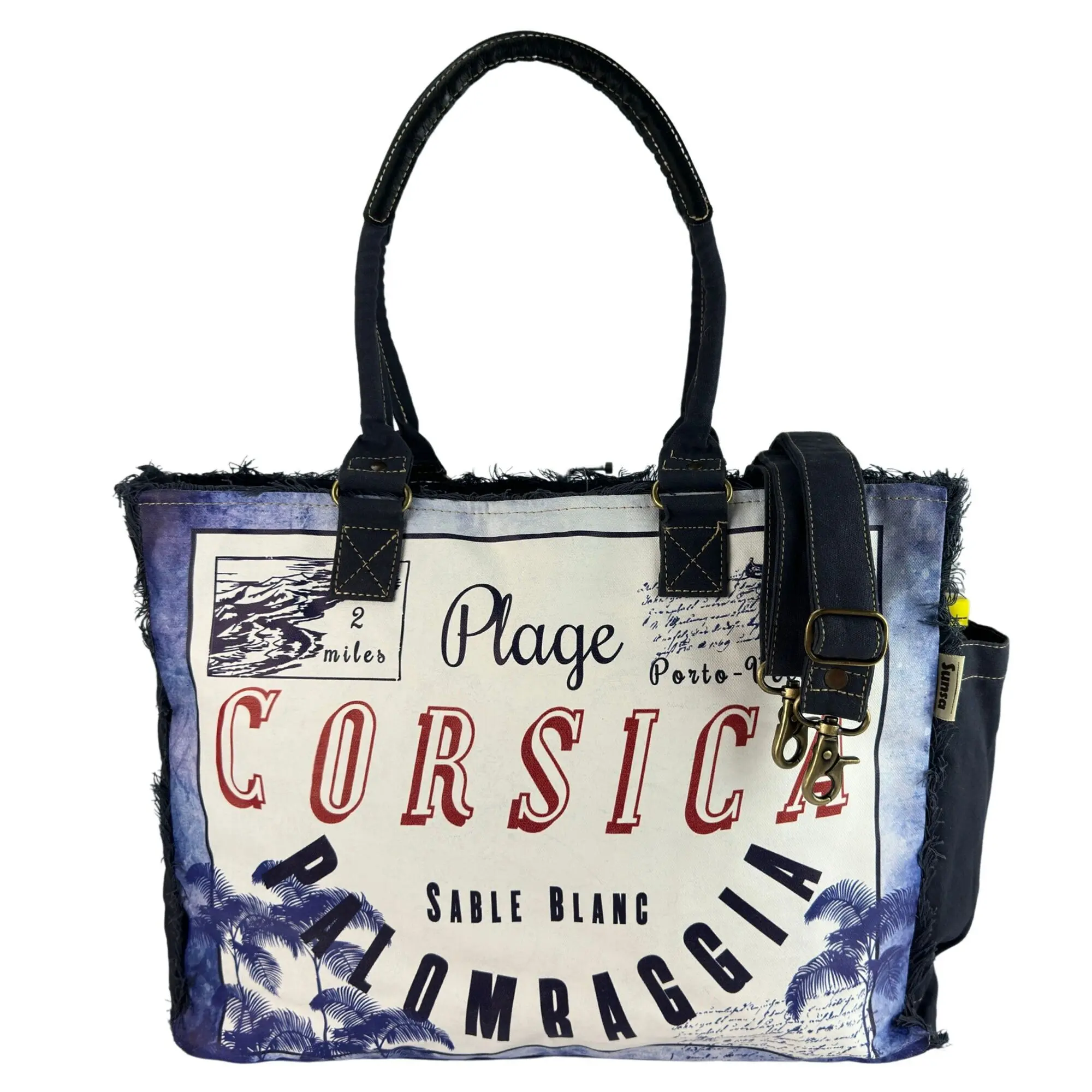 Sunsa XXL Handtasche mit Corsica Motiv, Badetasche aus Canvas