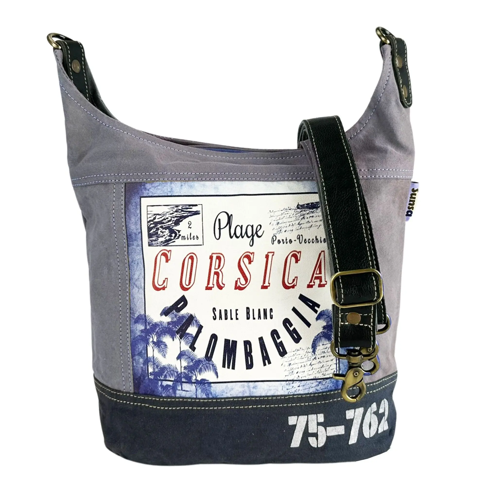 Sunsa Hobo Tasche mit Corsica Motiv, Umhängetasche aus Canvas