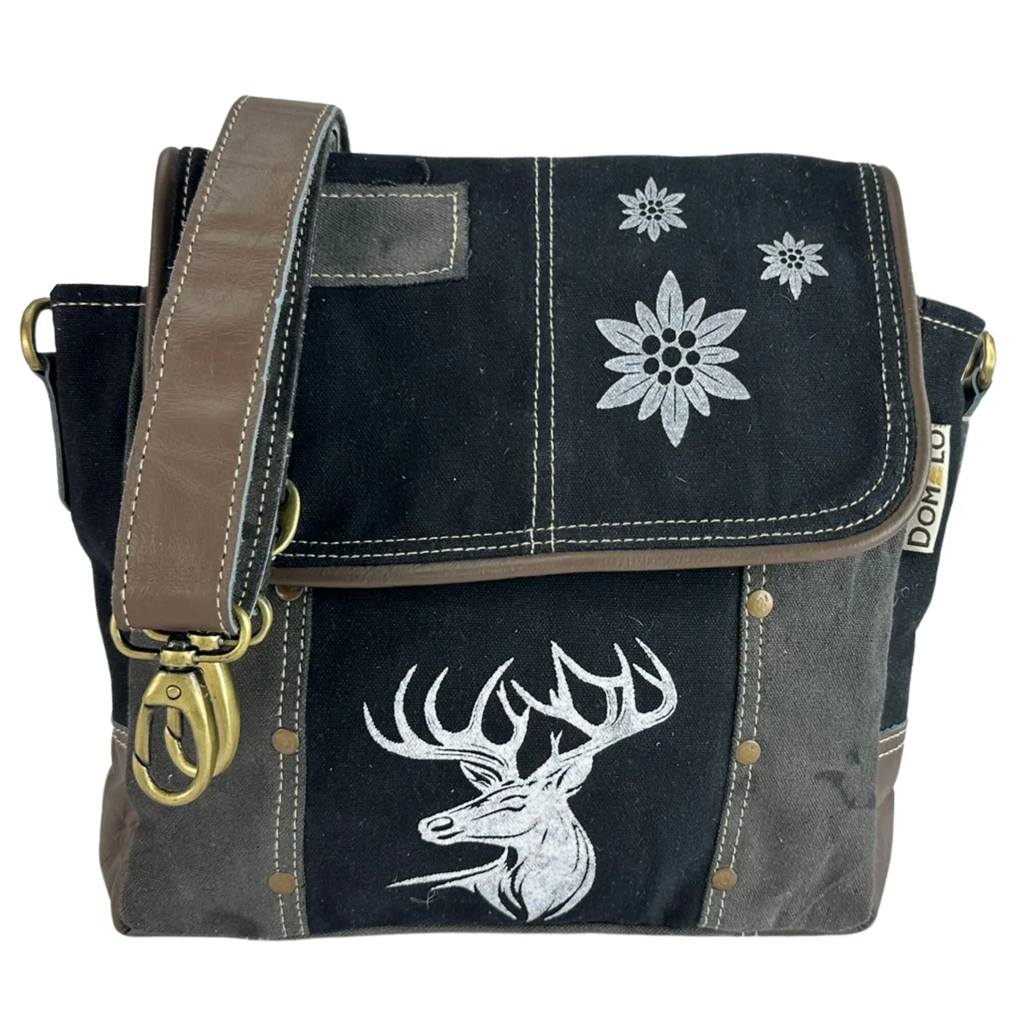 Domelo schwarze Messenger Tasche. Crossover Trachtentasche. Canvas Umhängetasche