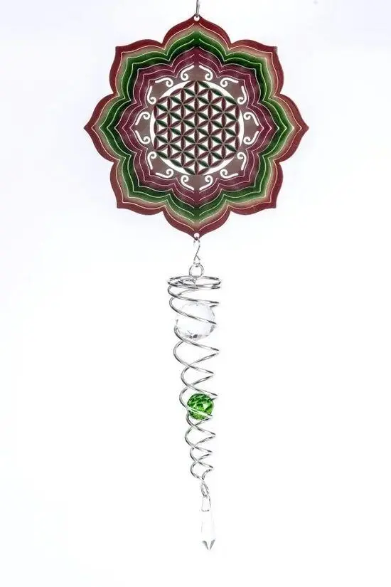 Windspinner, Spin Art, Blume des Lebens, Künstler-Kristallschwanz, ACTFOL, Gesamtlänge 60cm