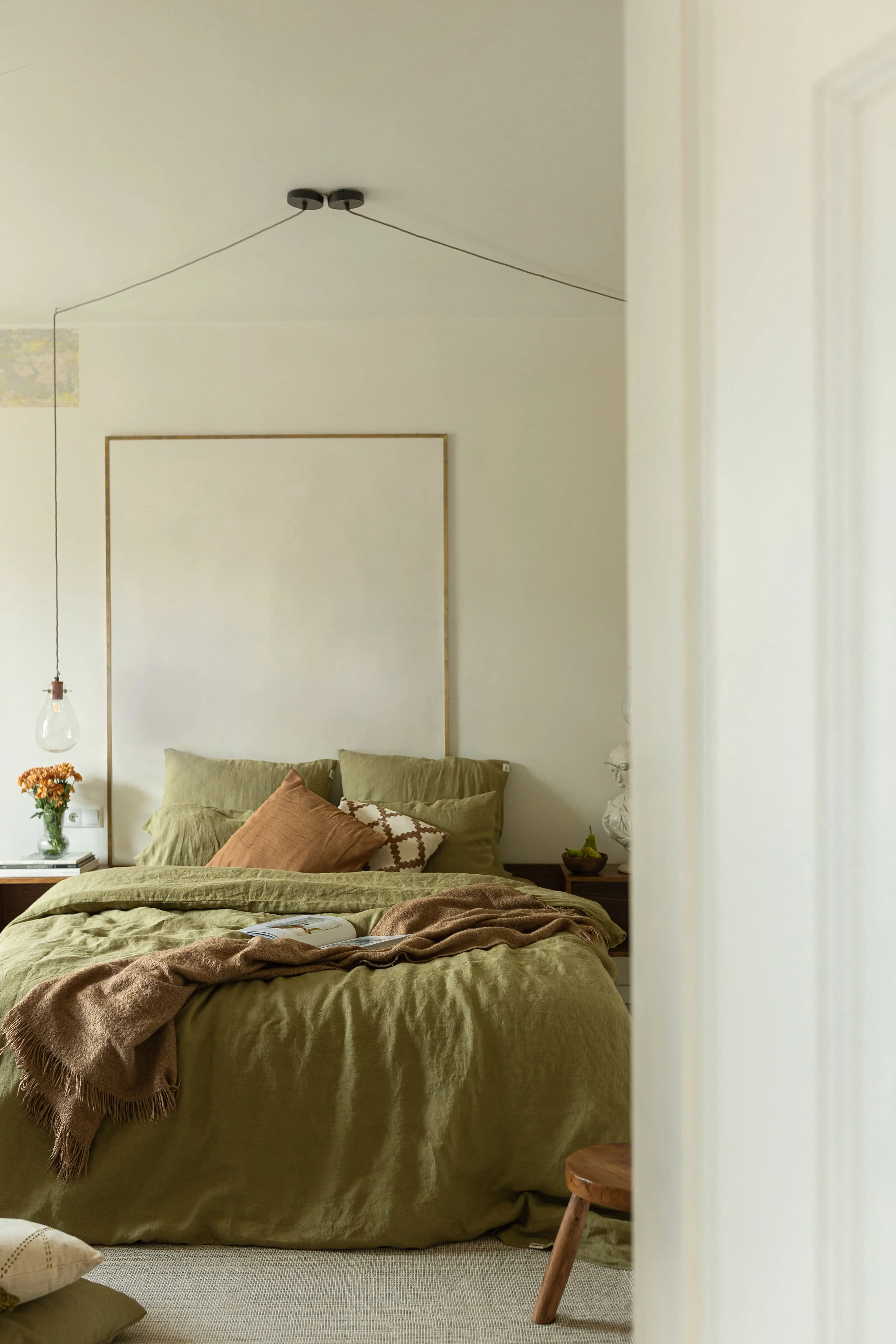 Olive Green Linen Duvet Cover Set